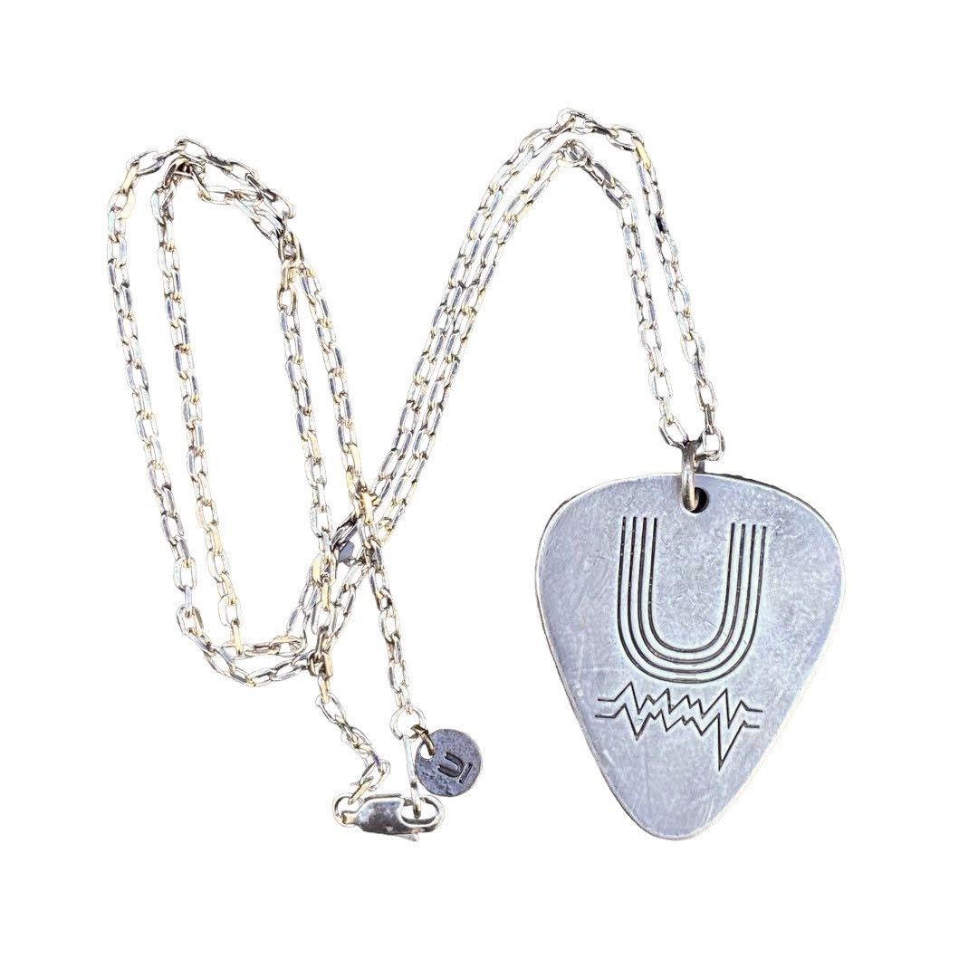 image of Undercover “Undercover Records” Guitar Pick Necklace in Silver, Men's