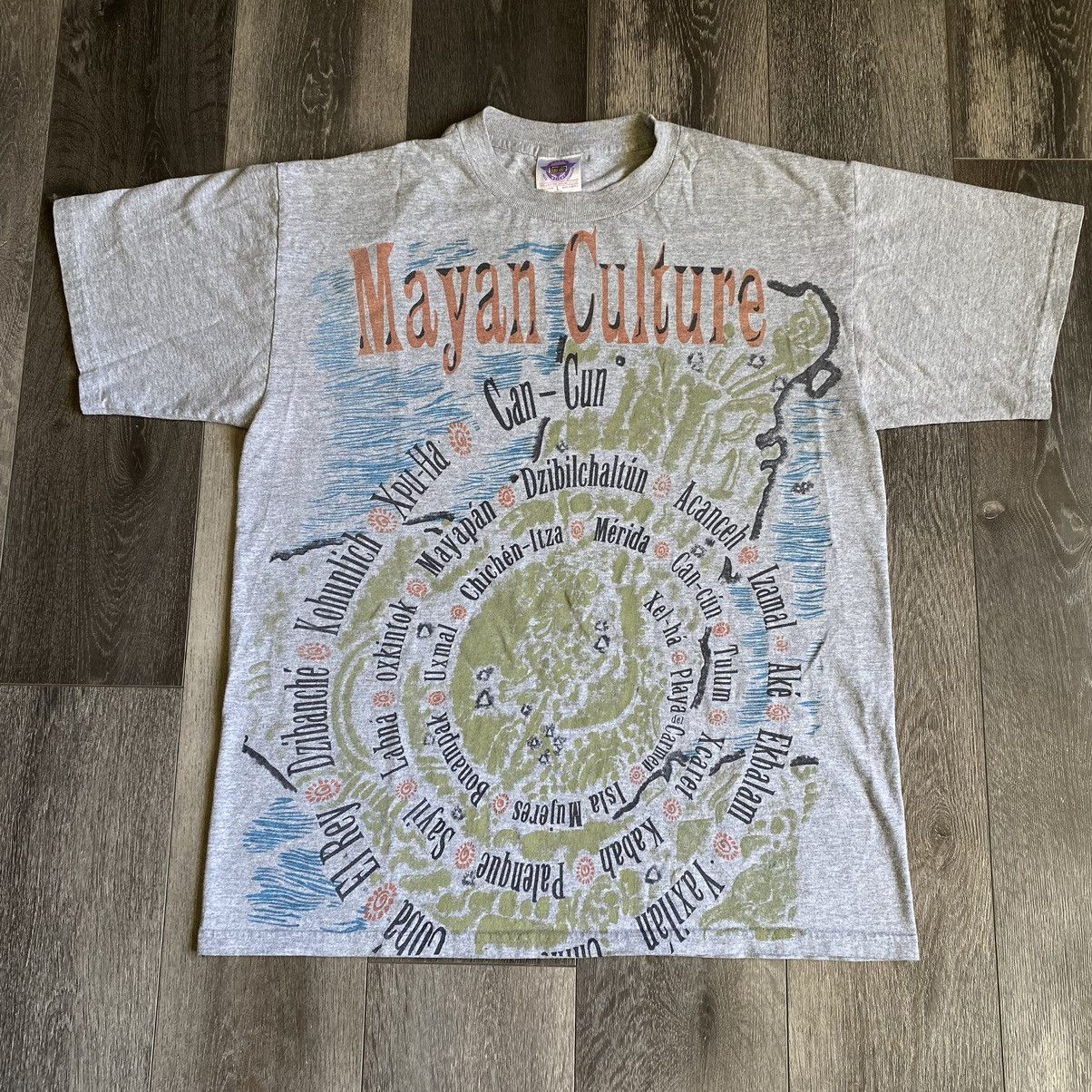 Vintage Vintage 1990s Mayan Culture Graphic All Over Print Logo Tee Size US L / EU 52-54 / 3 - 1 Thumbnail