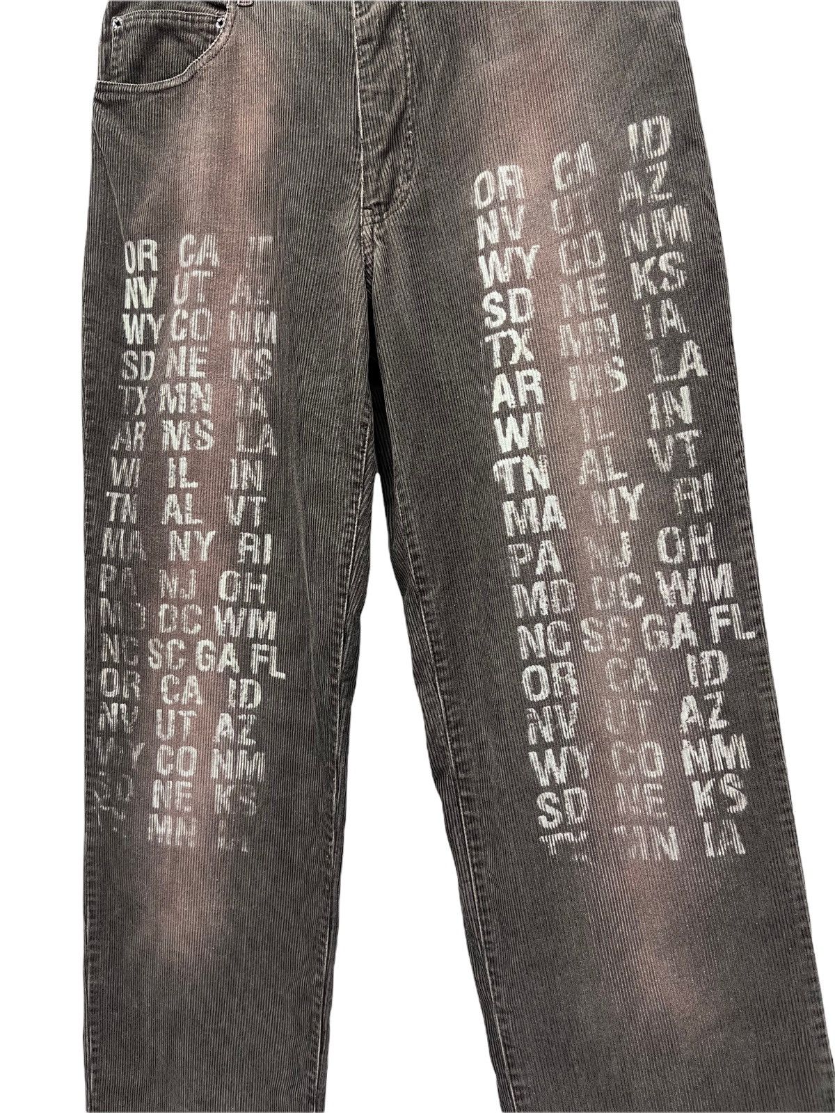 Japanese Brand 💥RARE🔥US State Abbreviations Spell-out Mud Wash Corduroy Size US 31 - 2 Thumbnail