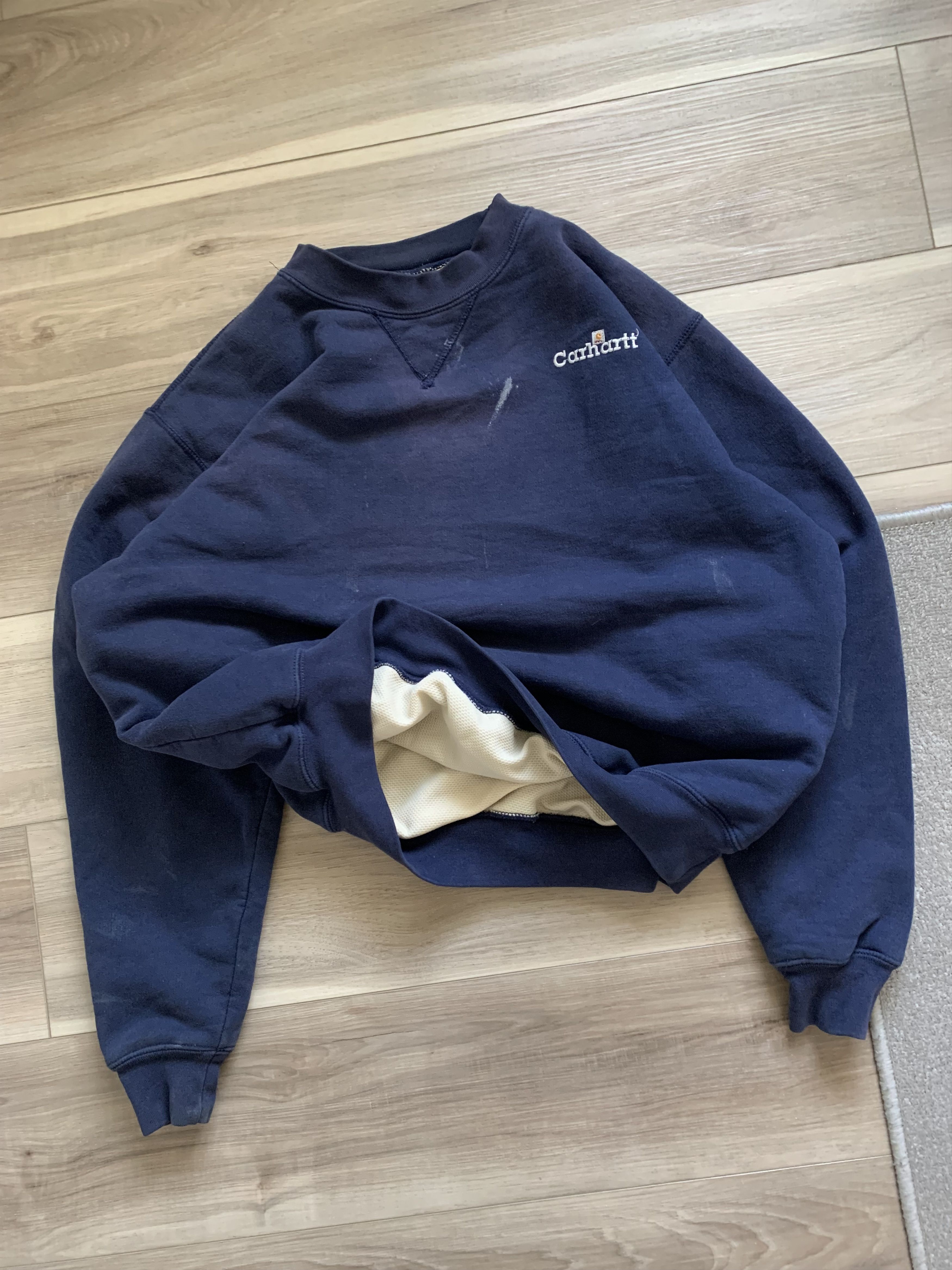 Carhartt × Vintage 1990s CARHARTT THERMAL LINED NAVY SWEATSHIRT / BOXY Size US L / EU 52-54 / 3 - 1 Thumbnail