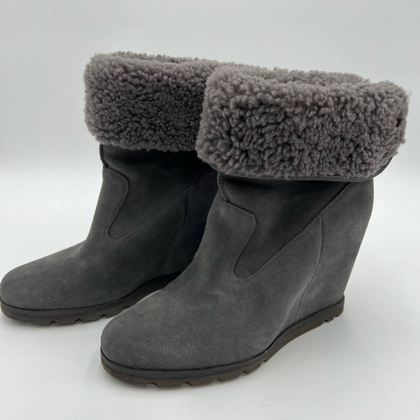 Ugg UGG Kyra Wedge Boots 9 Gray Suede Sheepskin Ankle Booties | Grailed