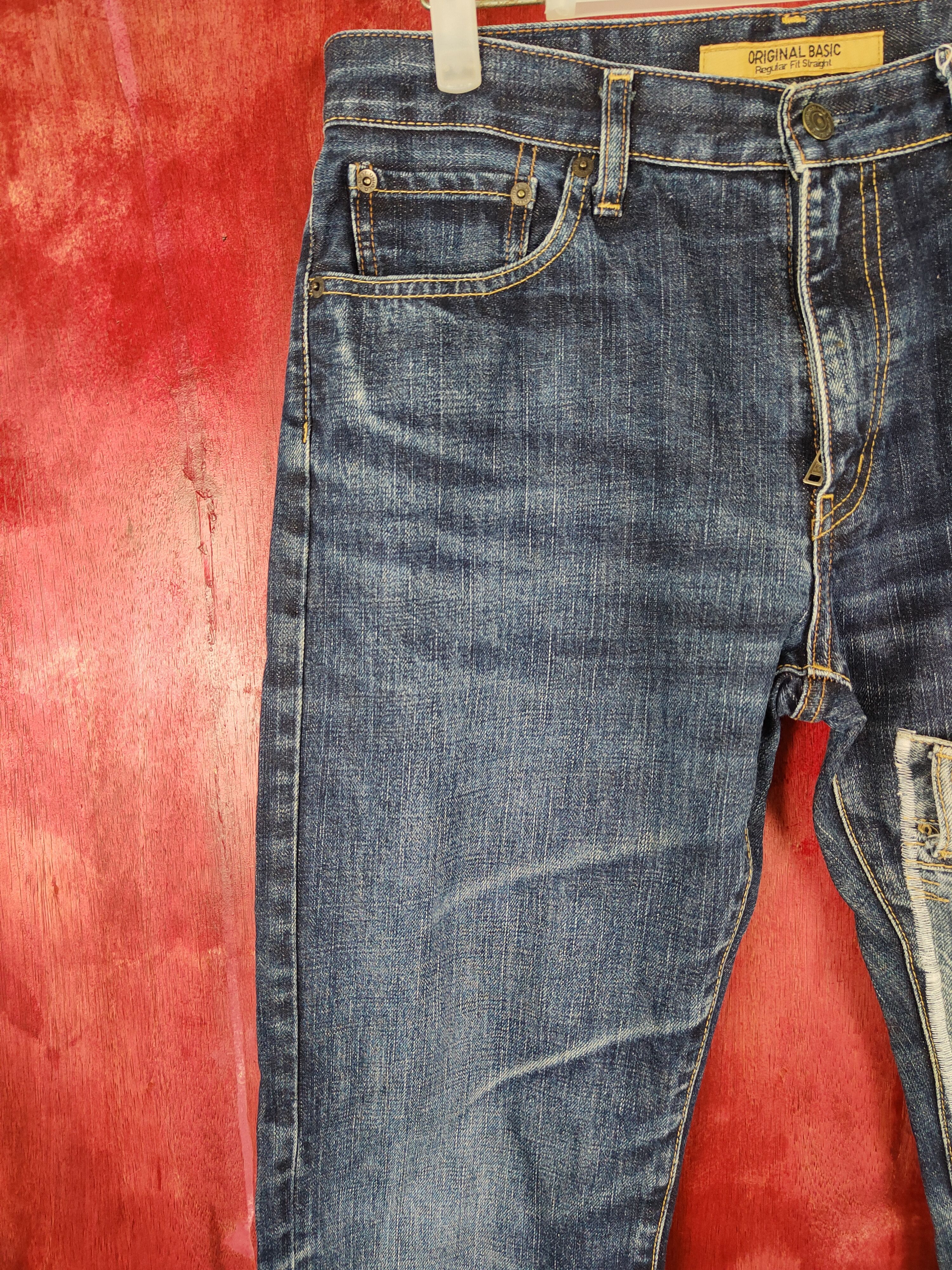 Japanese Brand Uniqlo Blue distressed patchwork Denim Pants #S396 Size US 32 / EU 48 - 3 Thumbnail