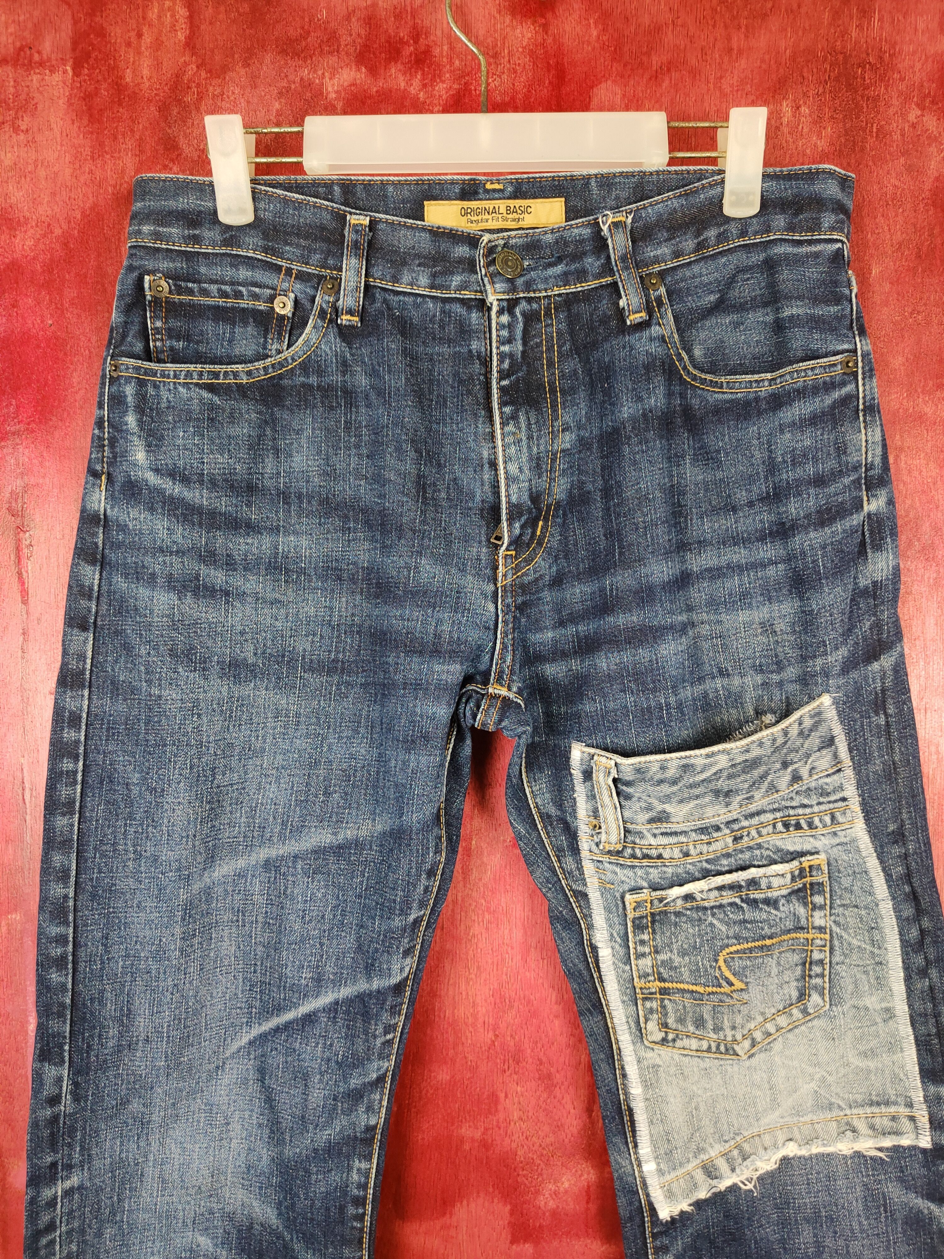 Japanese Brand Uniqlo Blue distressed patchwork Denim Pants #S396 Size US 32 / EU 48 - 2 Thumbnail