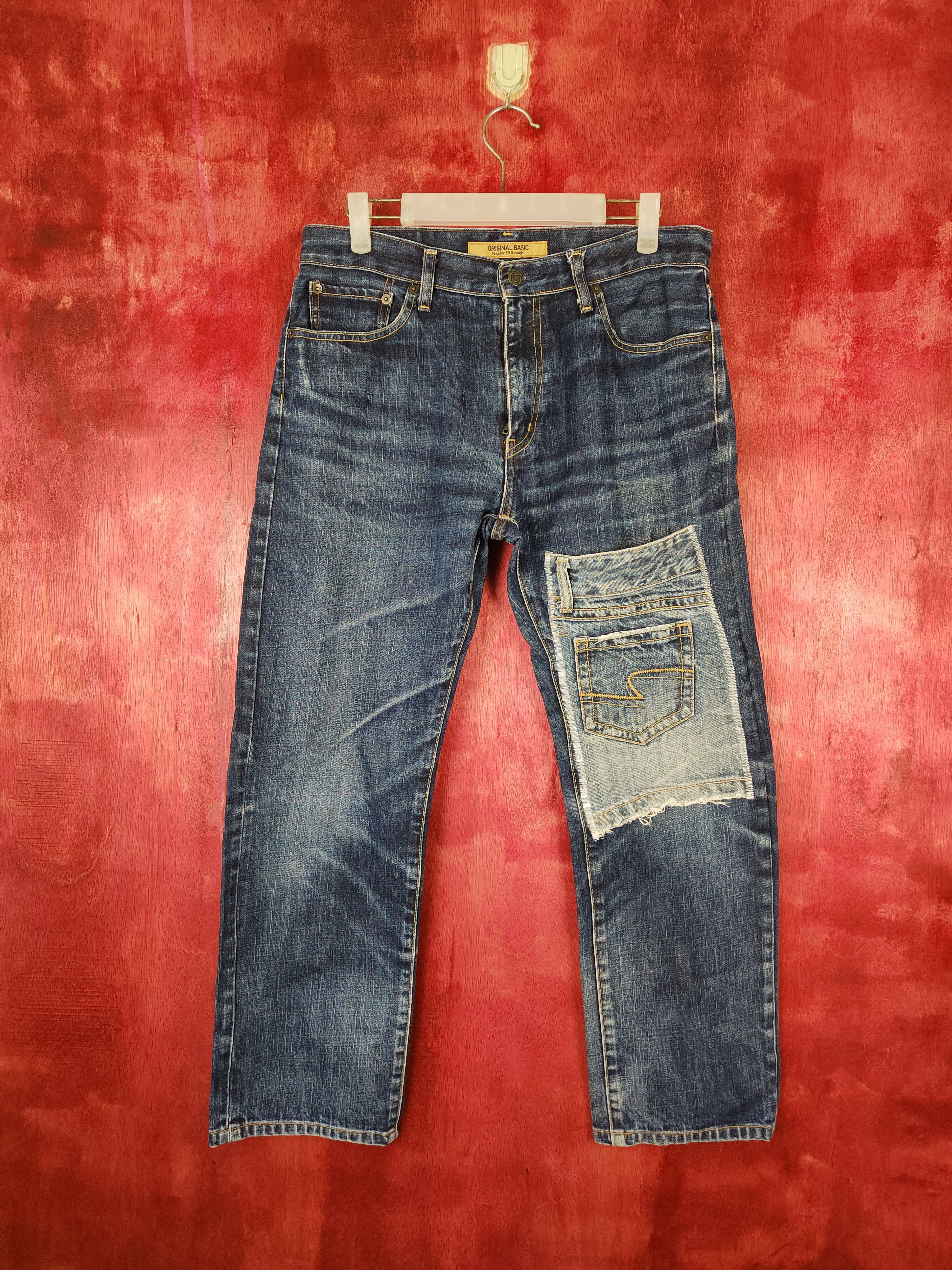 Japanese Brand Uniqlo Blue distressed patchwork Denim Pants #S396 Size US 32 / EU 48 - 1 Thumbnail