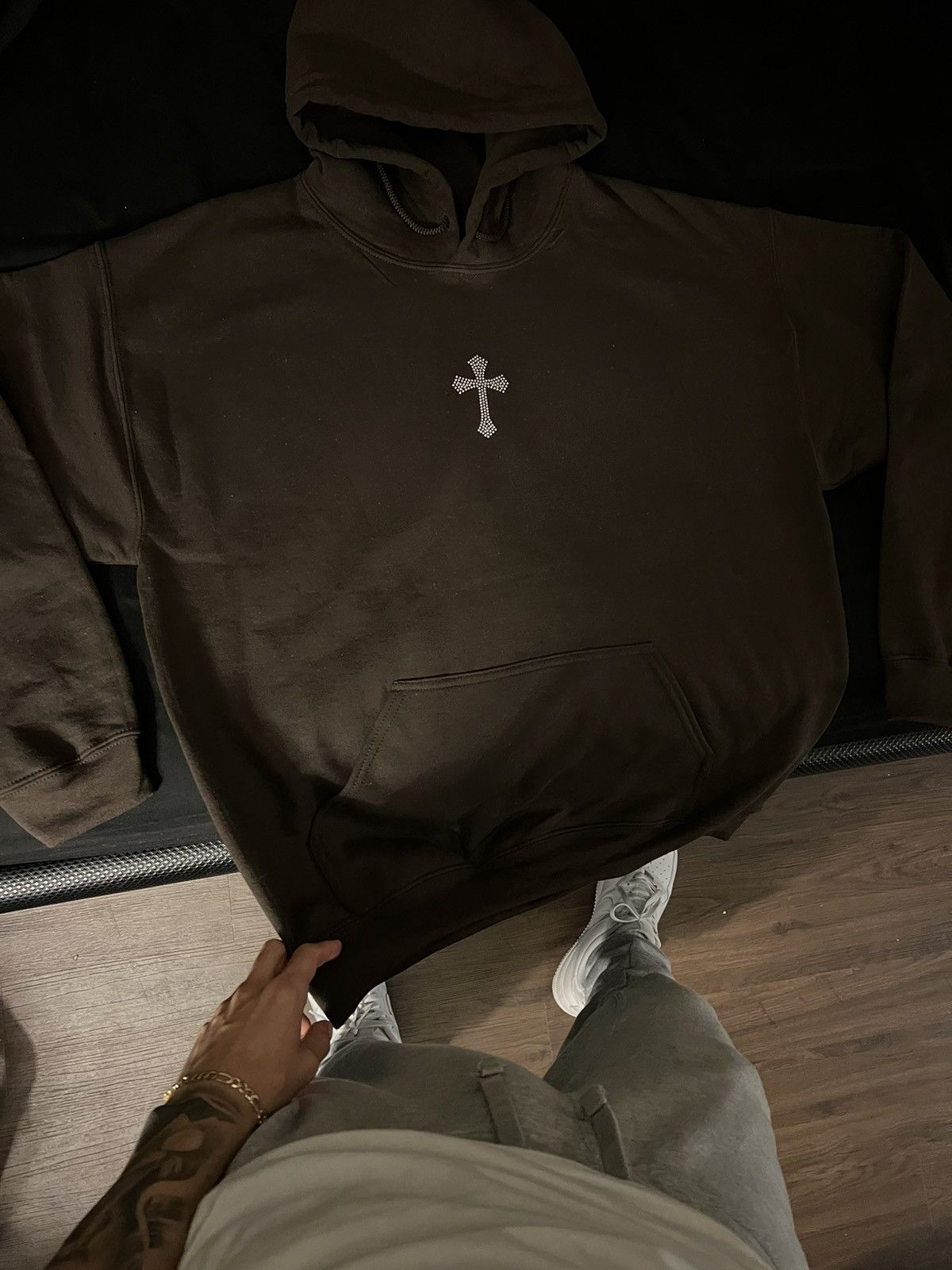 Vintage Rhinestones Skeleton Cross Vintage Hoodie | Grailed
