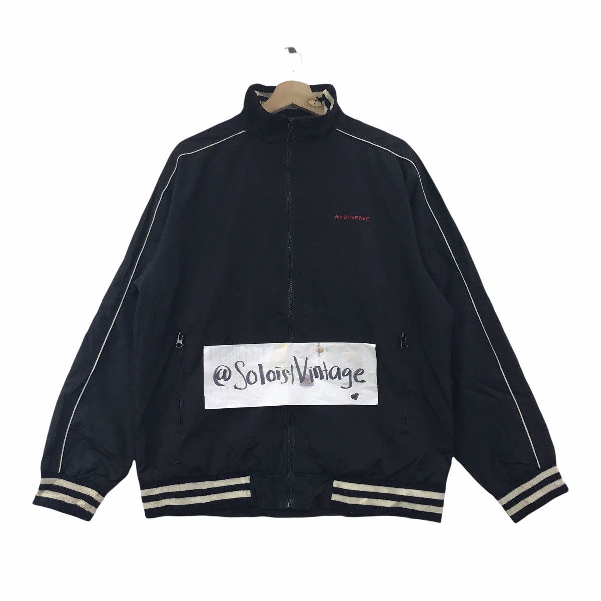 Converse CONVERSE ALL STAR Ringer Stripe Black Windbreaker Jacket Size US L / EU 52-54 / 3 - 1 Thumbnail