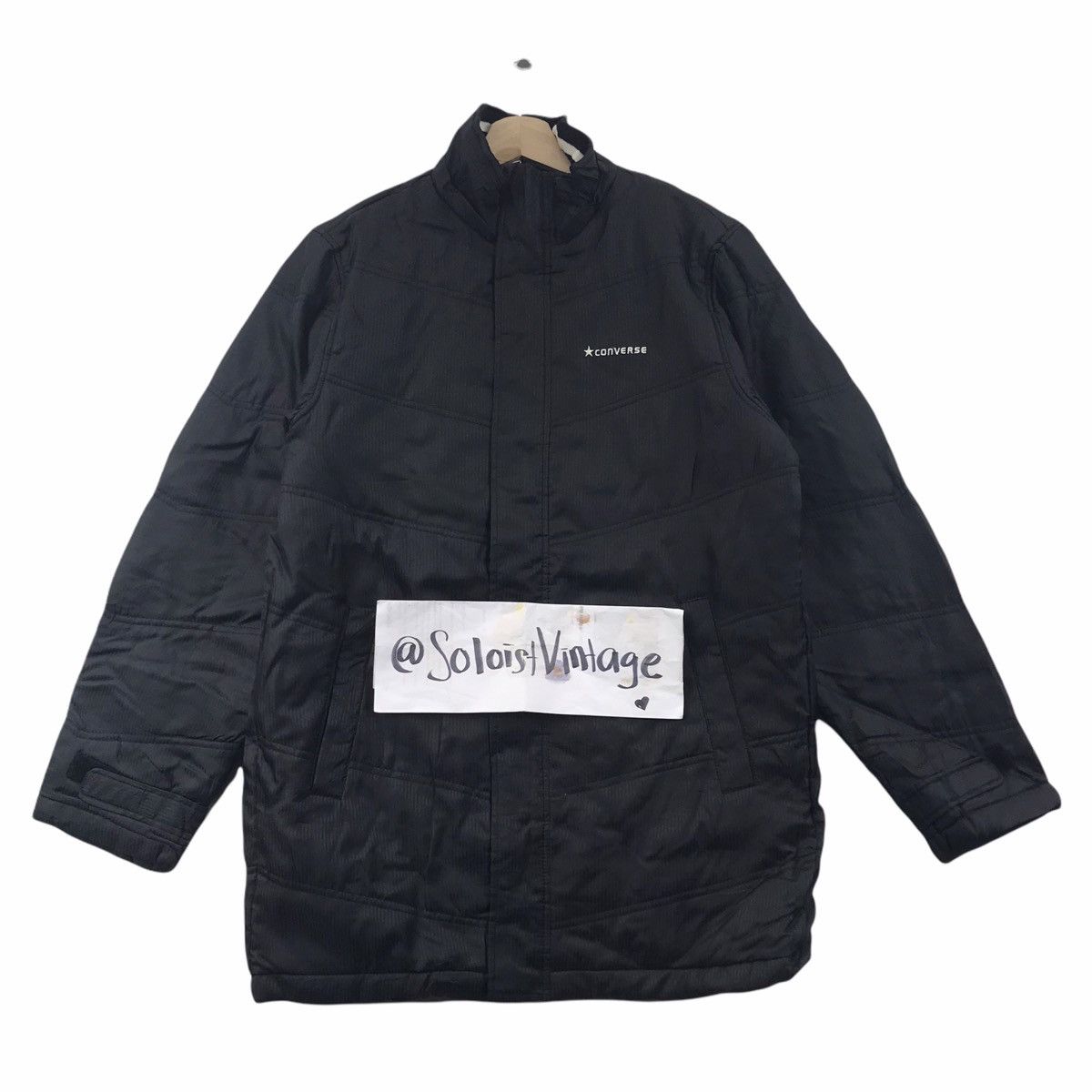 CONVERSE ALL STAR Embroidered Logo Black Puffer Parka Jacket