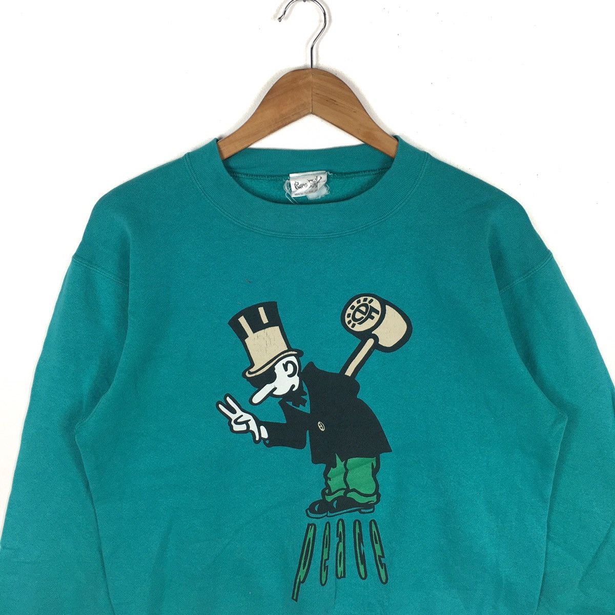 Vintage Vintage EURO FUNK USA Peace Art Cartoon Green Sweatshirt Size US M / EU 48-50 / 2 - 2 Thumbnail