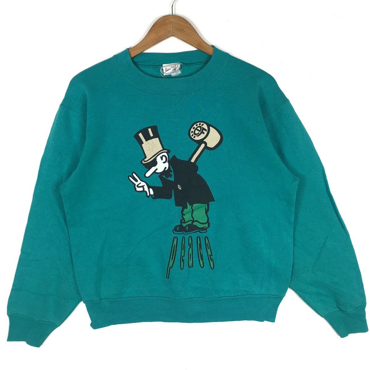 Vintage Vintage EURO FUNK USA Peace Art Cartoon Green Sweatshirt Size US M / EU 48-50 / 2 - 1 Thumbnail
