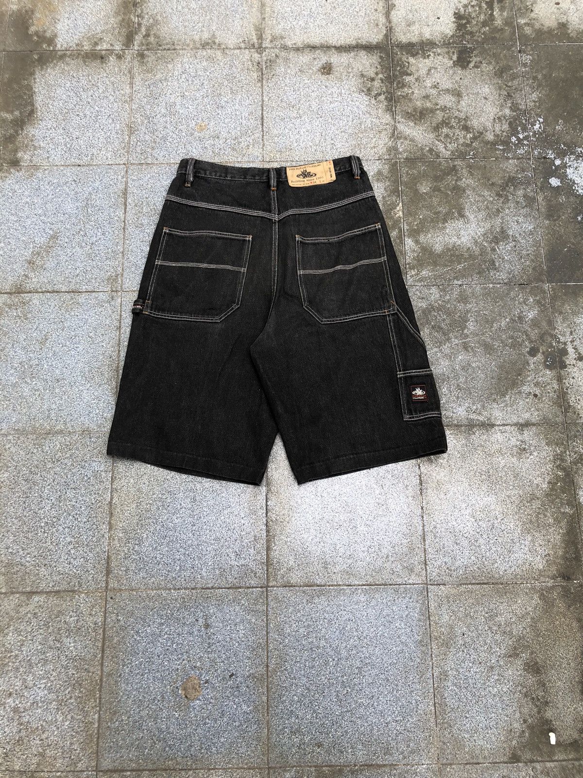 image of Distressed Denim Vintage Pnb Baggy Carpenter Denim Shorts in Black, Men's (Size 33)