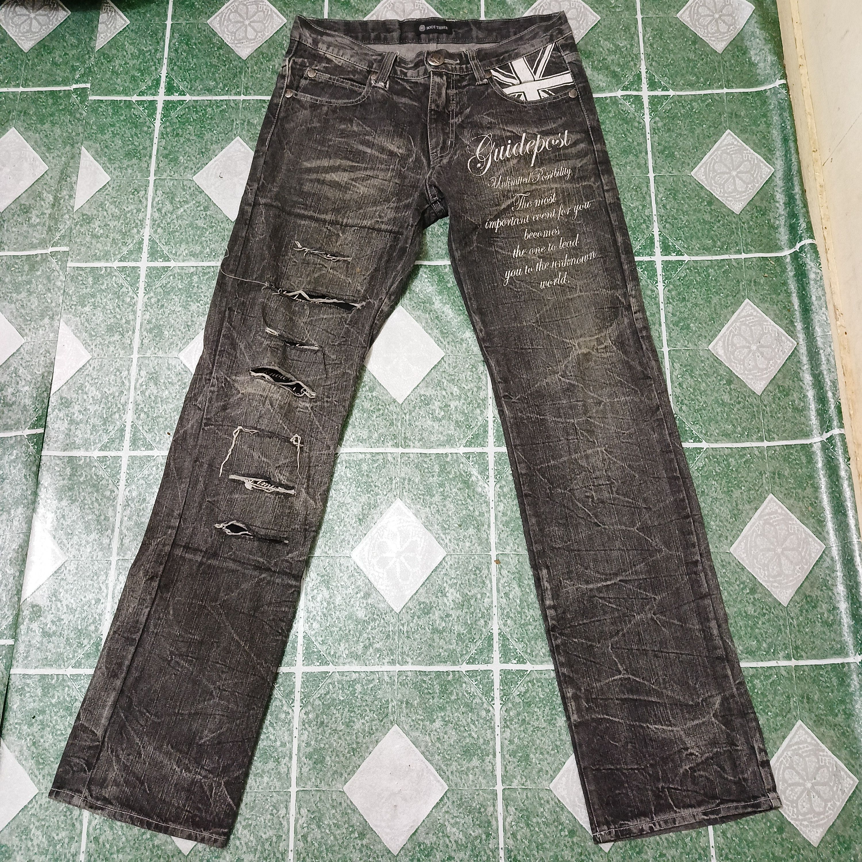 Who Decides War Japanese Black Jeans Root Three Skull Bones flared jeans Size US 31 - 1 Thumbnail