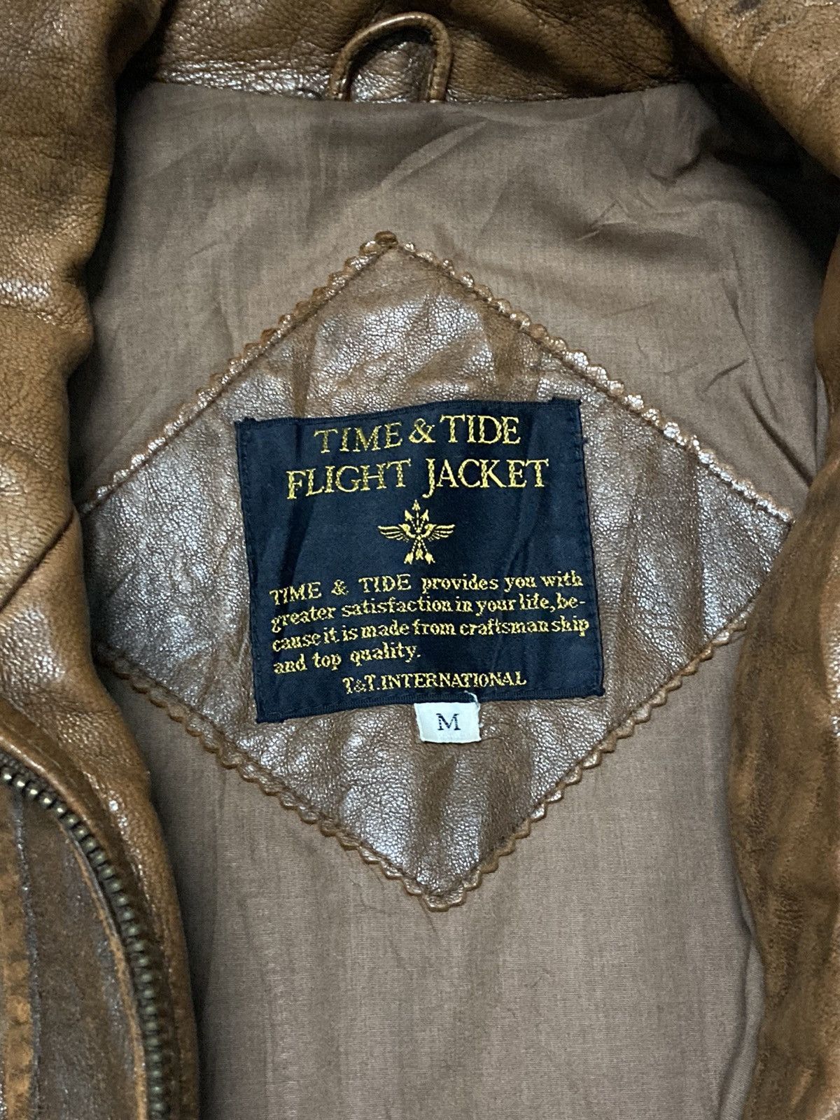 Japanese Brand VINTAGE TIME & TIDE FLIGHT LEATHER JACKET Size US M / EU 48-50 / 2 - 6 Thumbnail