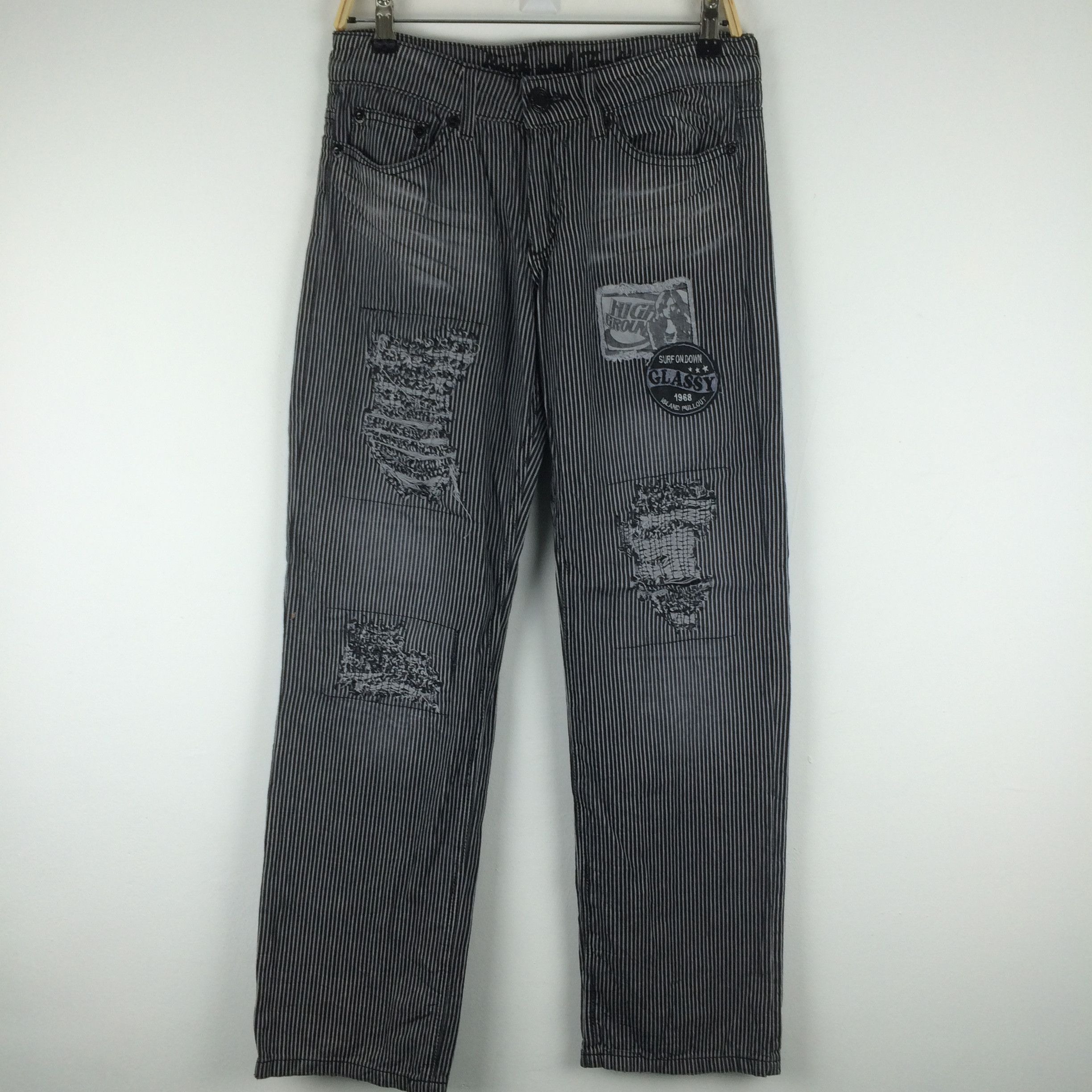 Japanese Brand × Vintage X146 JAPAN RIPPED HICKORY PRISON STRIPED PANTS Size US 33 - 2 Thumbnail
