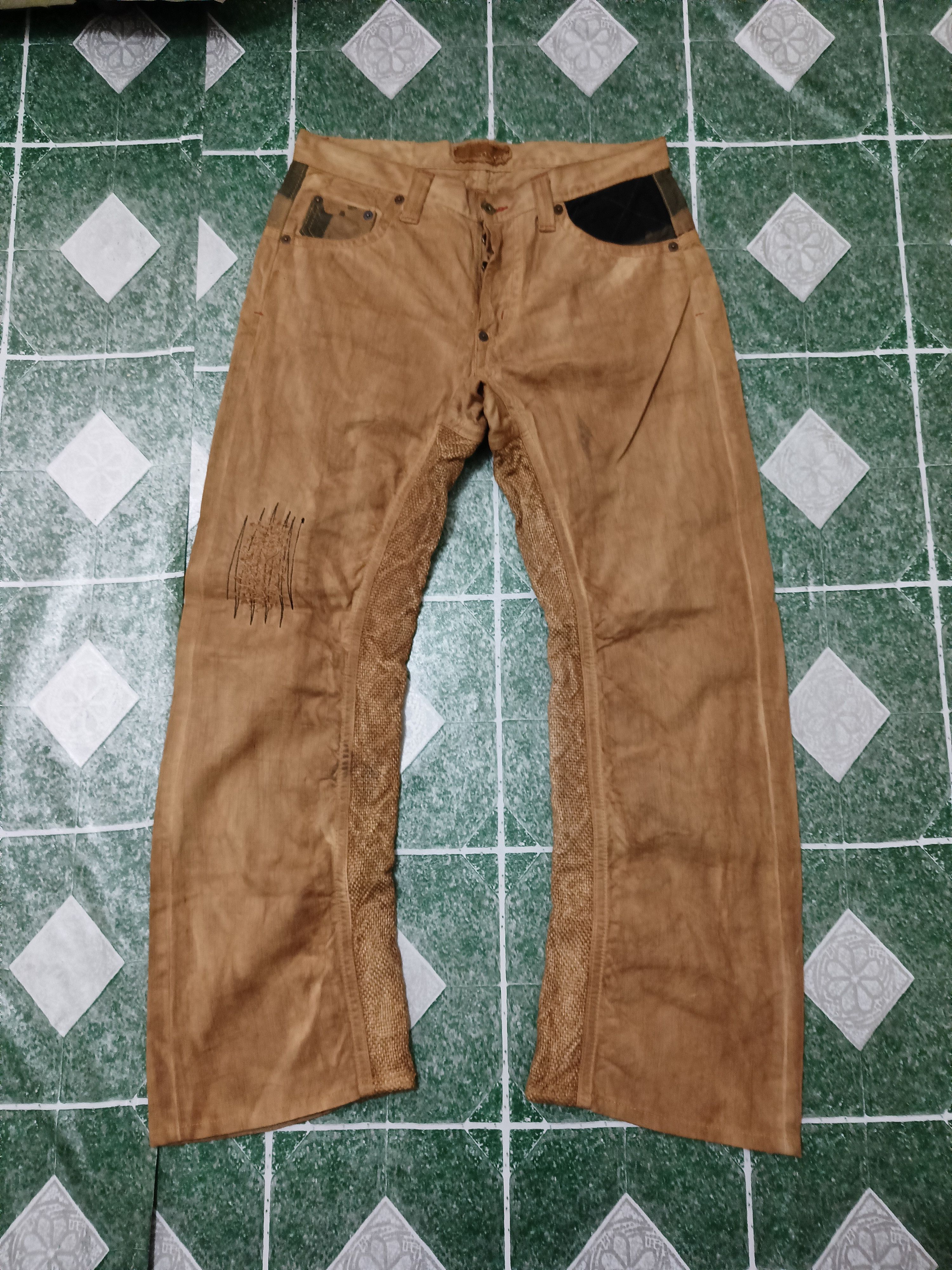 image of Archival Clothing x Avant Garde Distressed VTG Mizra Jeans Kyoto Kimono Design Style in Brown (Size