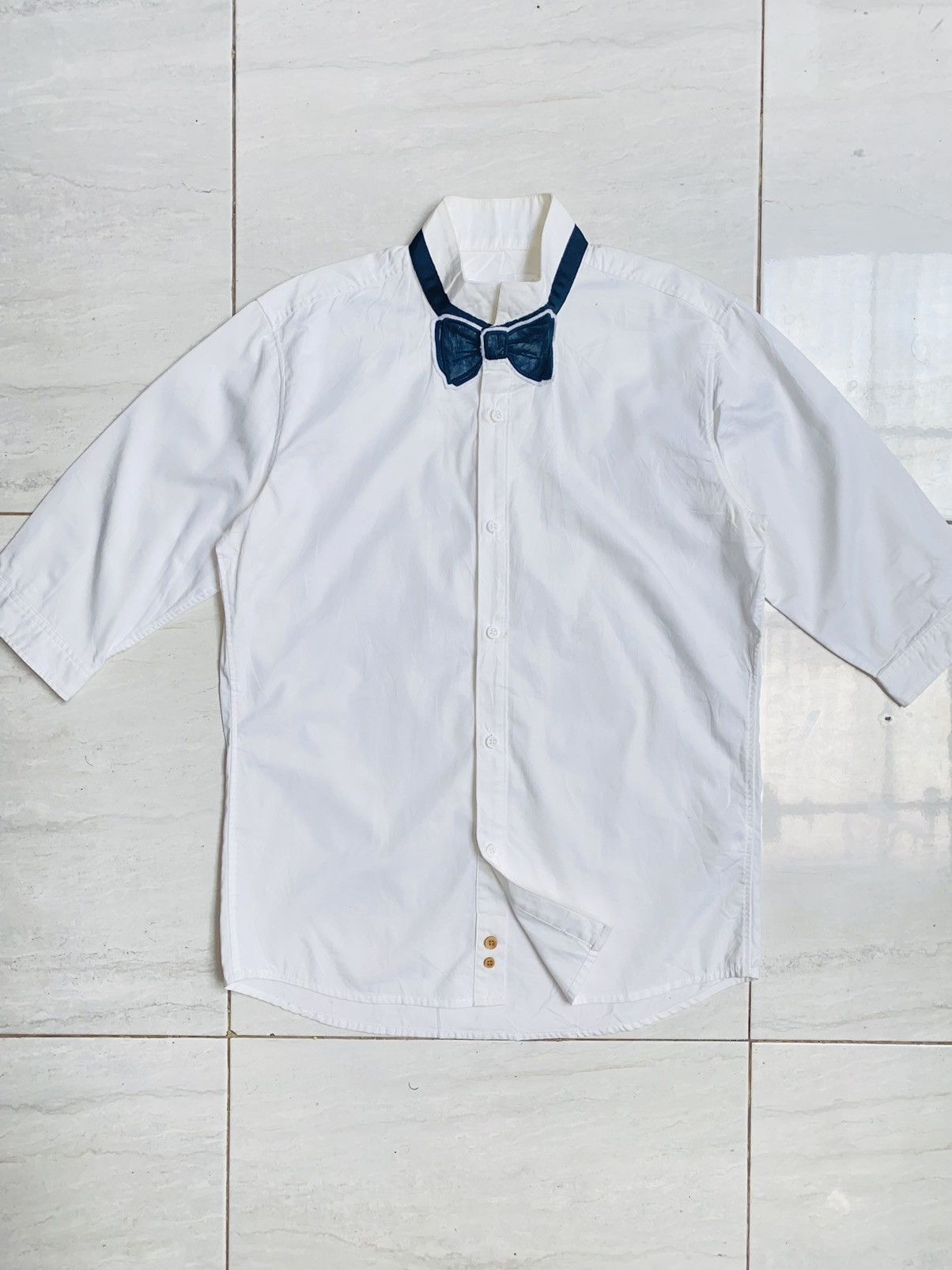 Japanese Brand SUPERTHANKS NOIR Bow Tie White Shirt Size 46L - 6 Thumbnail