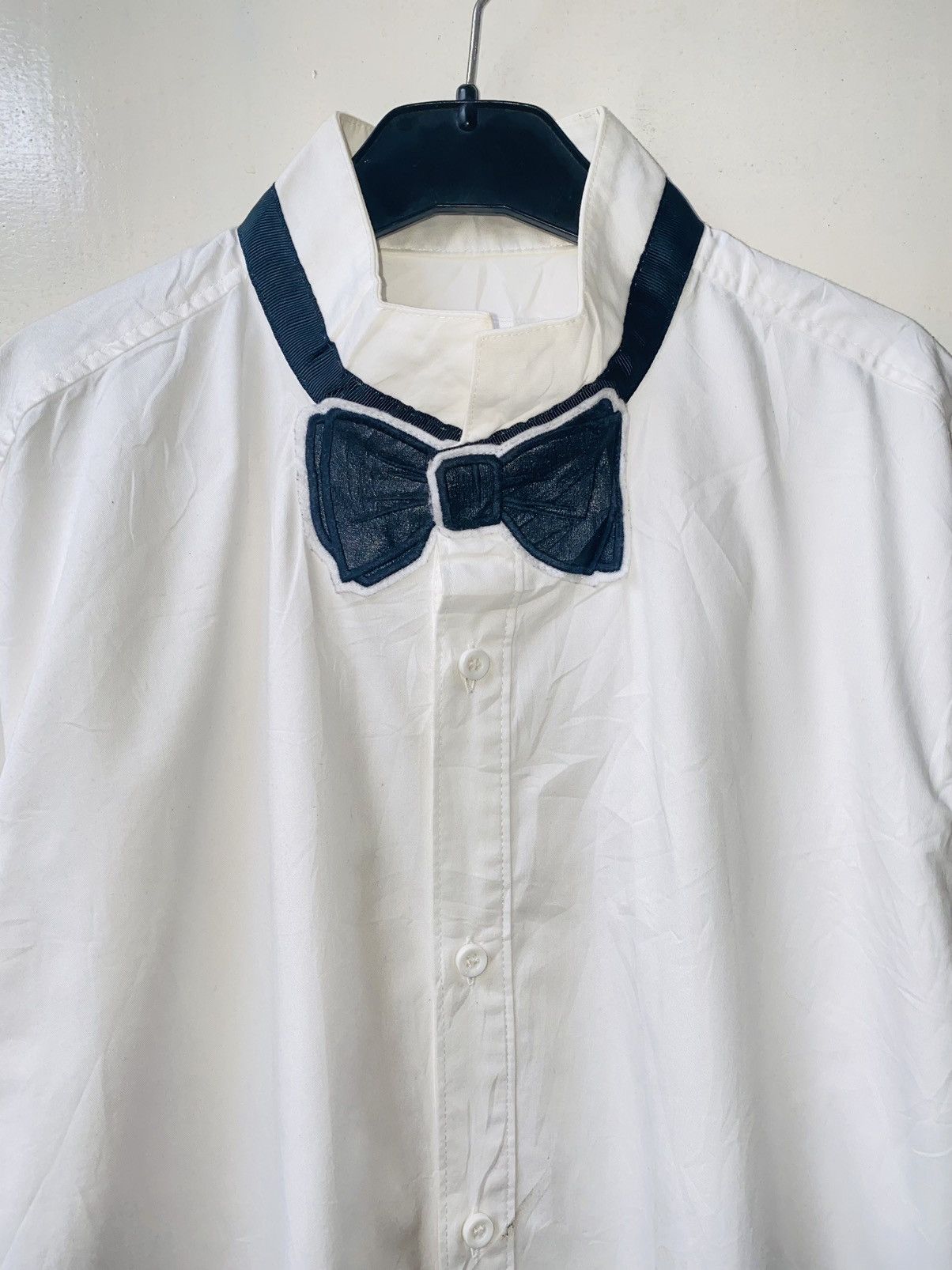 Japanese Brand SUPERTHANKS NOIR Bow Tie White Shirt Size 46L - 3 Thumbnail