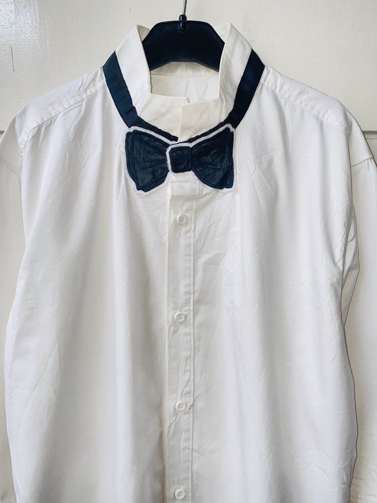 Japanese Brand SUPERTHANKS NOIR Bow Tie White Shirt Size 46L - 2 Thumbnail