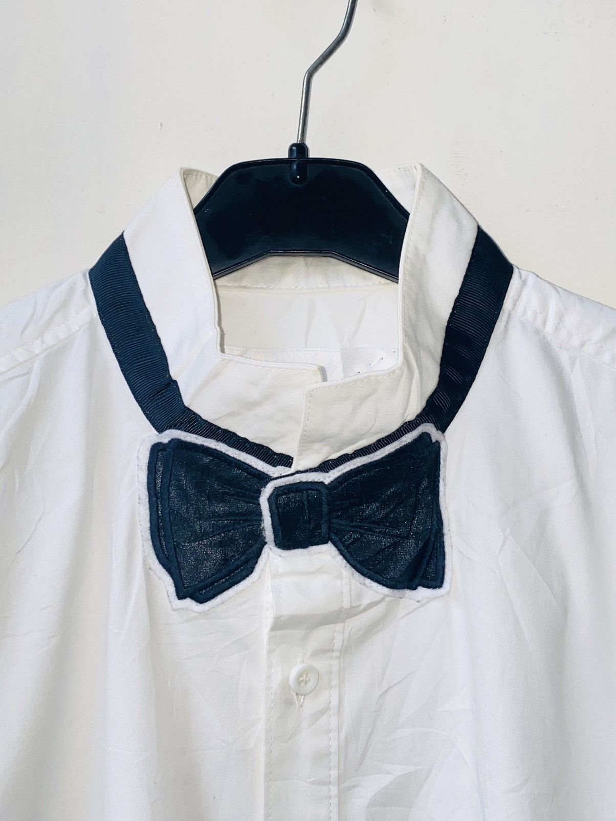 Japanese Brand SUPERTHANKS NOIR Bow Tie White Shirt Size 46L - 4 Thumbnail