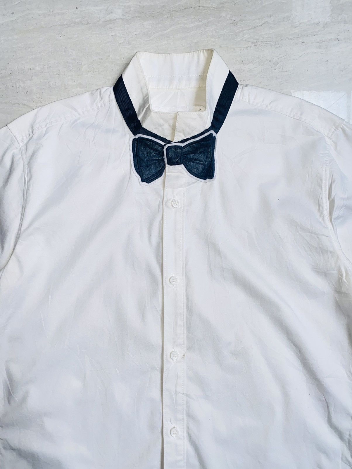 Japanese Brand SUPERTHANKS NOIR Bow Tie White Shirt Size 46L - 7 Thumbnail