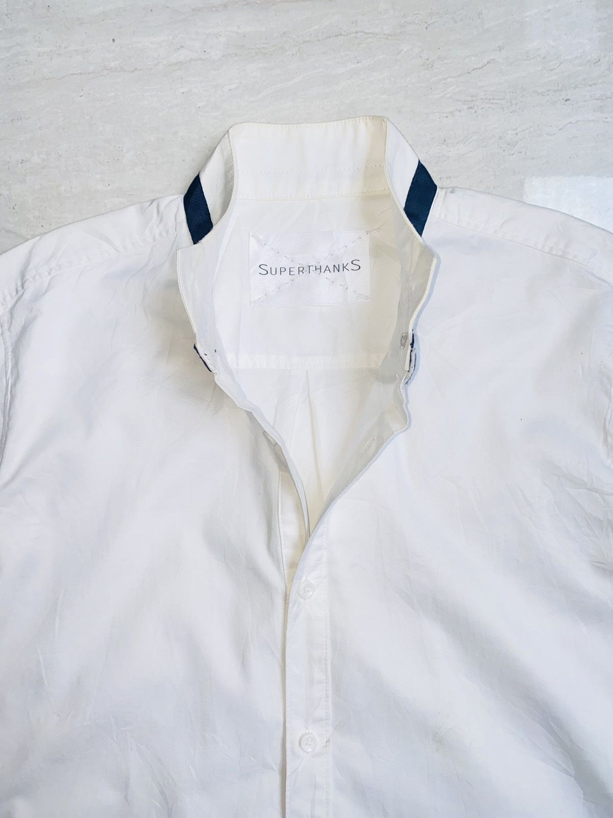 Japanese Brand SUPERTHANKS NOIR Bow Tie White Shirt Size 46L - 9 Thumbnail