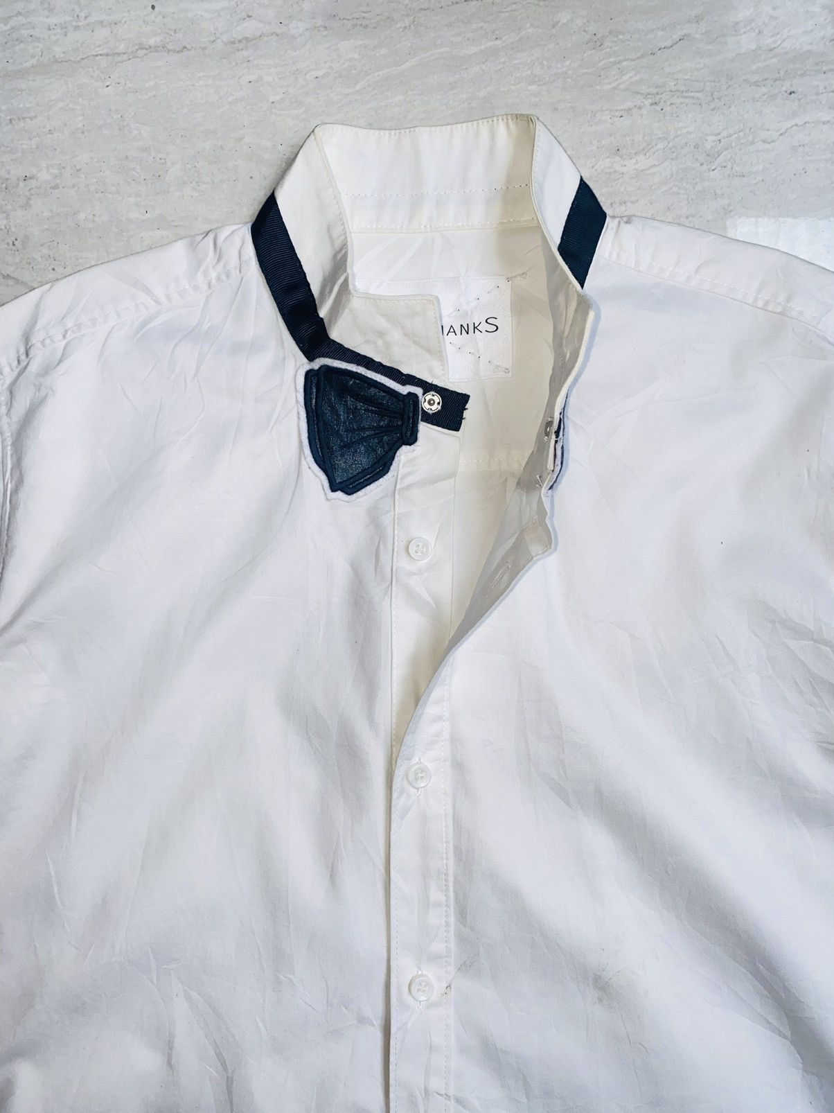 Japanese Brand SUPERTHANKS NOIR Bow Tie White Shirt Size 46L - 8 Thumbnail