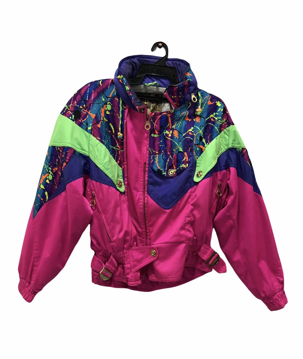 Vintage PURSER Ski Jacket Neon Pink & Splatter Print Size M