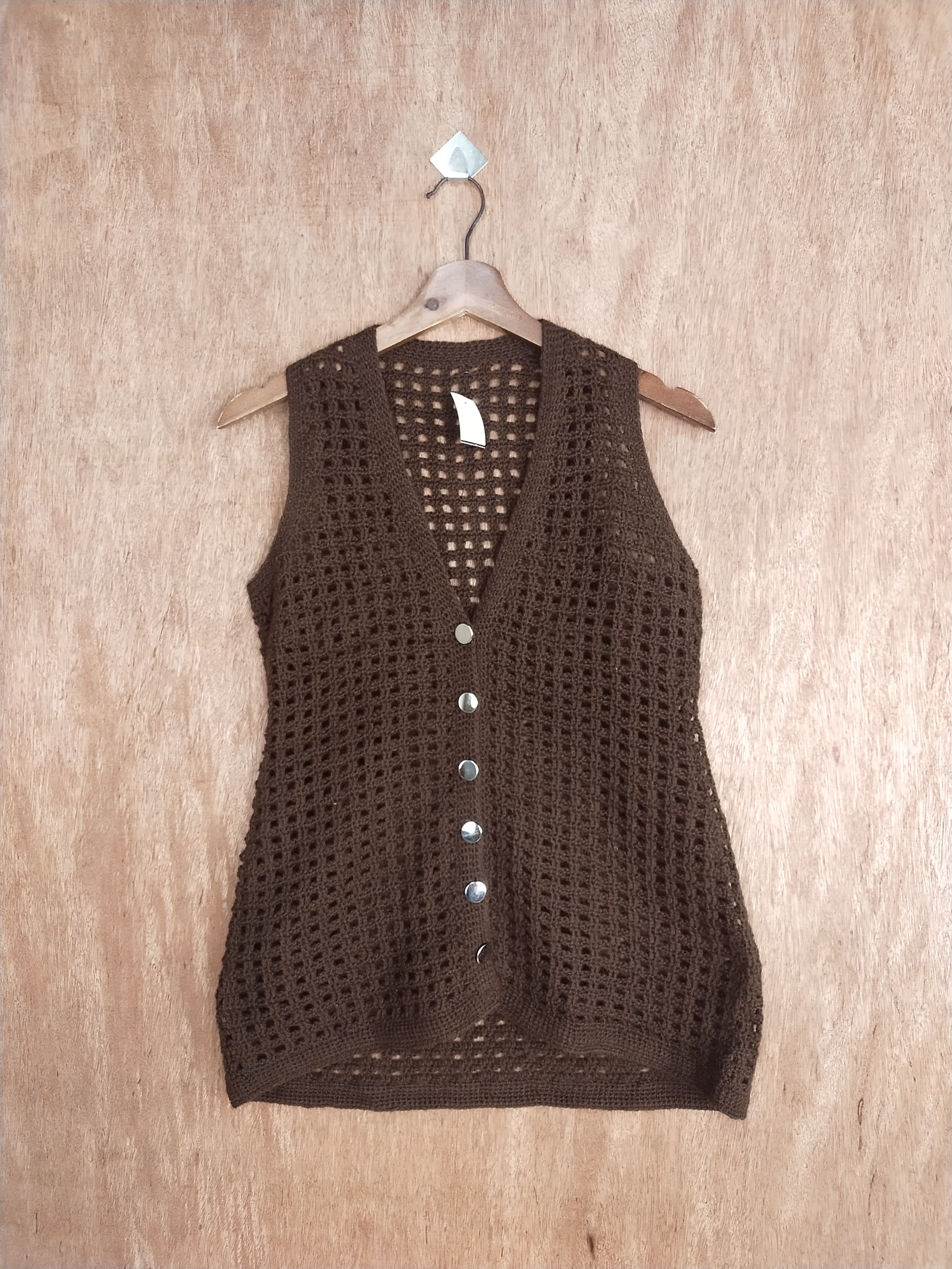 Homespun Knitwear Brown japan crochet sleeve less vest knitwear #S042 Size US M / EU 48-50 / 2 - 1 Thumbnail