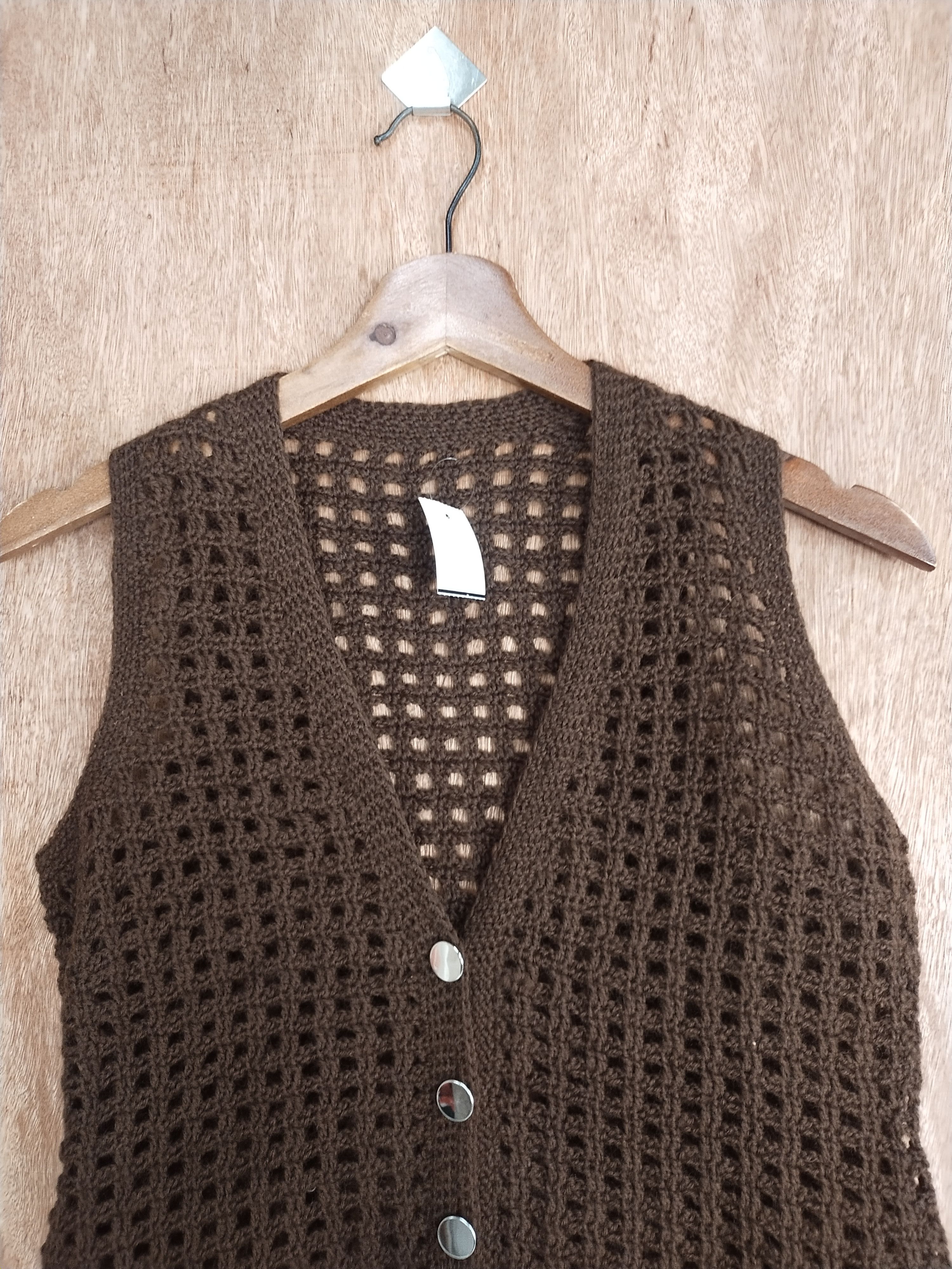 Homespun Knitwear Brown japan crochet sleeve less vest knitwear #S042 Size US M / EU 48-50 / 2 - 2 Thumbnail