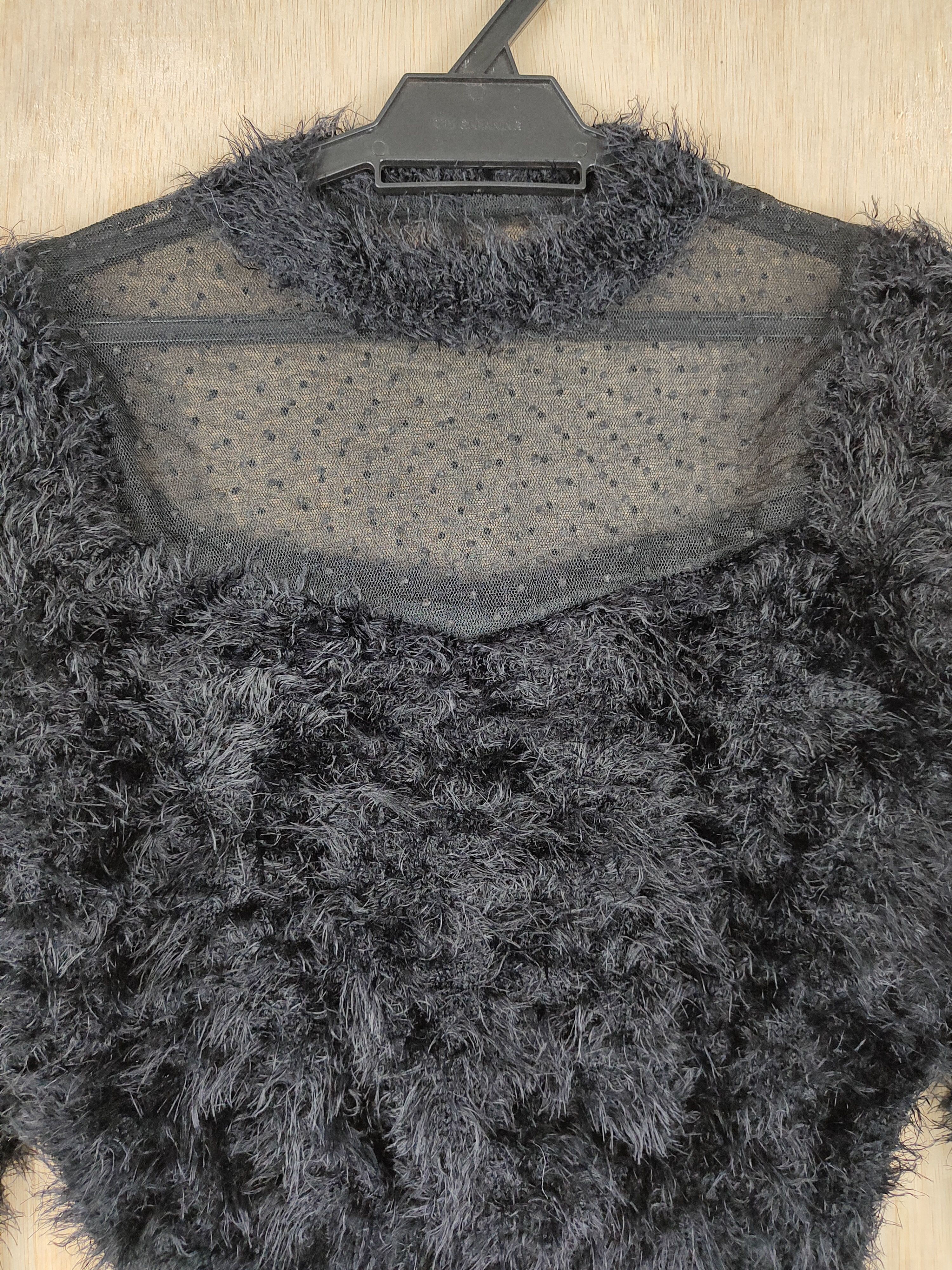 Japanese Brand Eclin Black Shag Shaggy Fur Mohair Knitwear #S247 Size US S / EU 44-46 / 1 - 2 Thumbnail