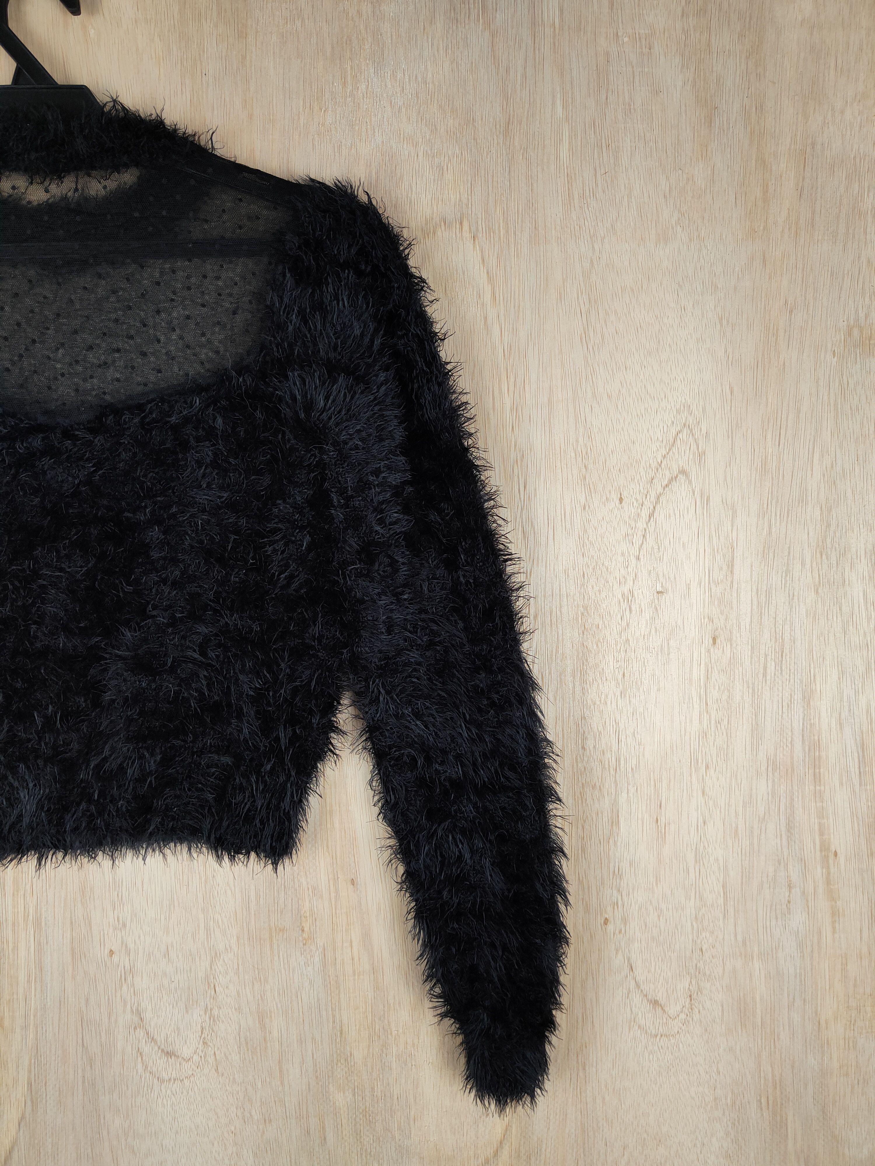 Japanese Brand Eclin Black Shag Shaggy Fur Mohair Knitwear #S247 Size US S / EU 44-46 / 1 - 7 Thumbnail