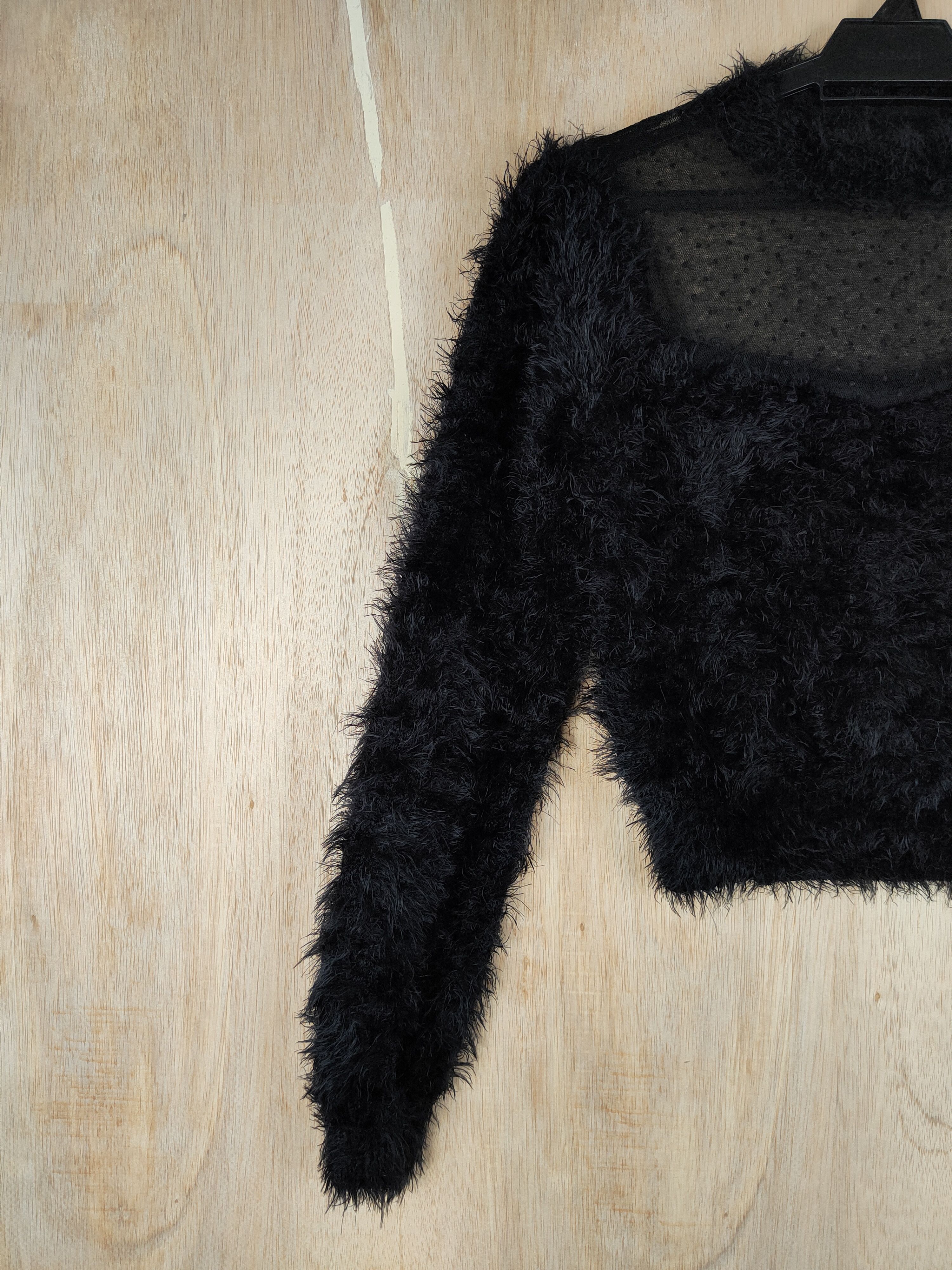 Japanese Brand Eclin Black Shag Shaggy Fur Mohair Knitwear #S247 Size US S / EU 44-46 / 1 - 3 Thumbnail