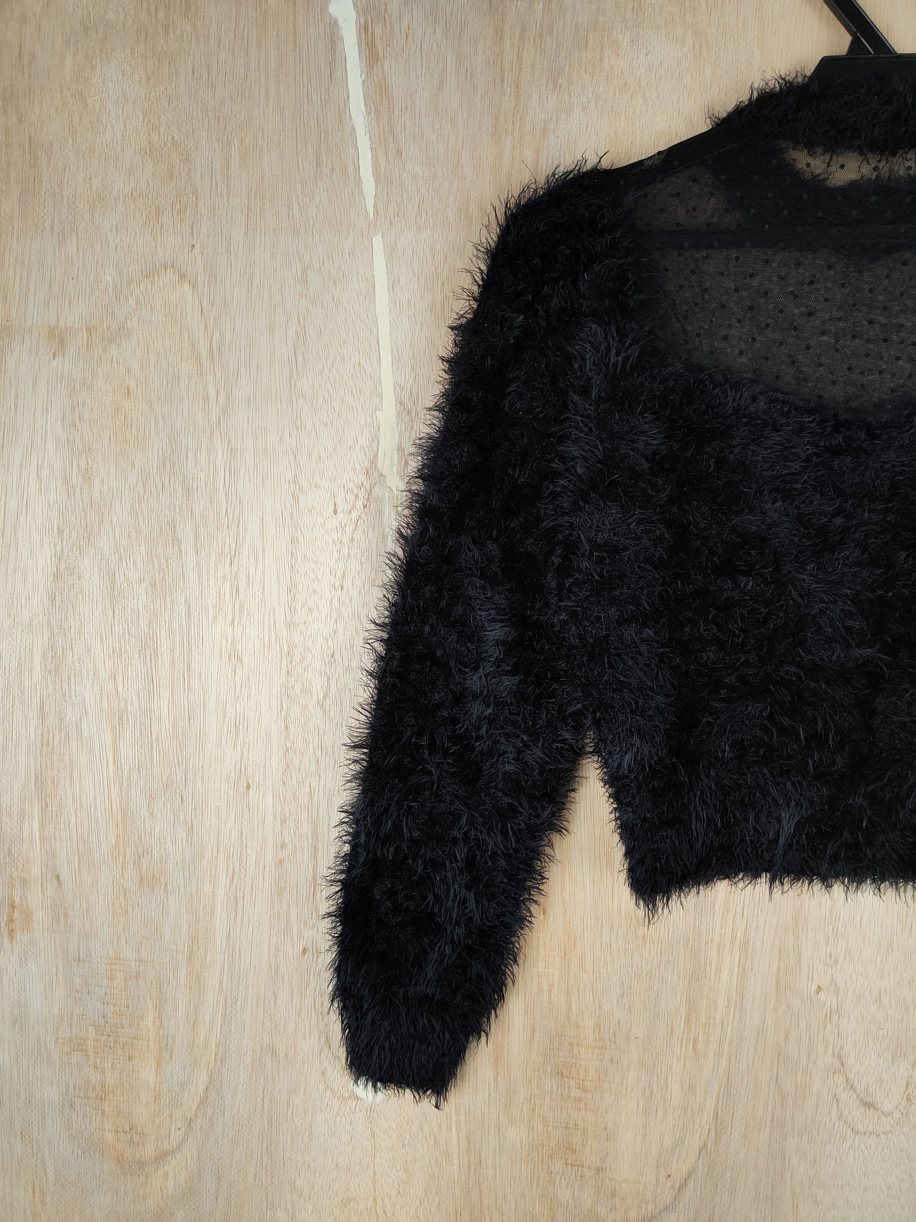 Japanese Brand Eclin Black Shag Shaggy Fur Mohair Knitwear #S247 Size US S / EU 44-46 / 1 - 6 Thumbnail