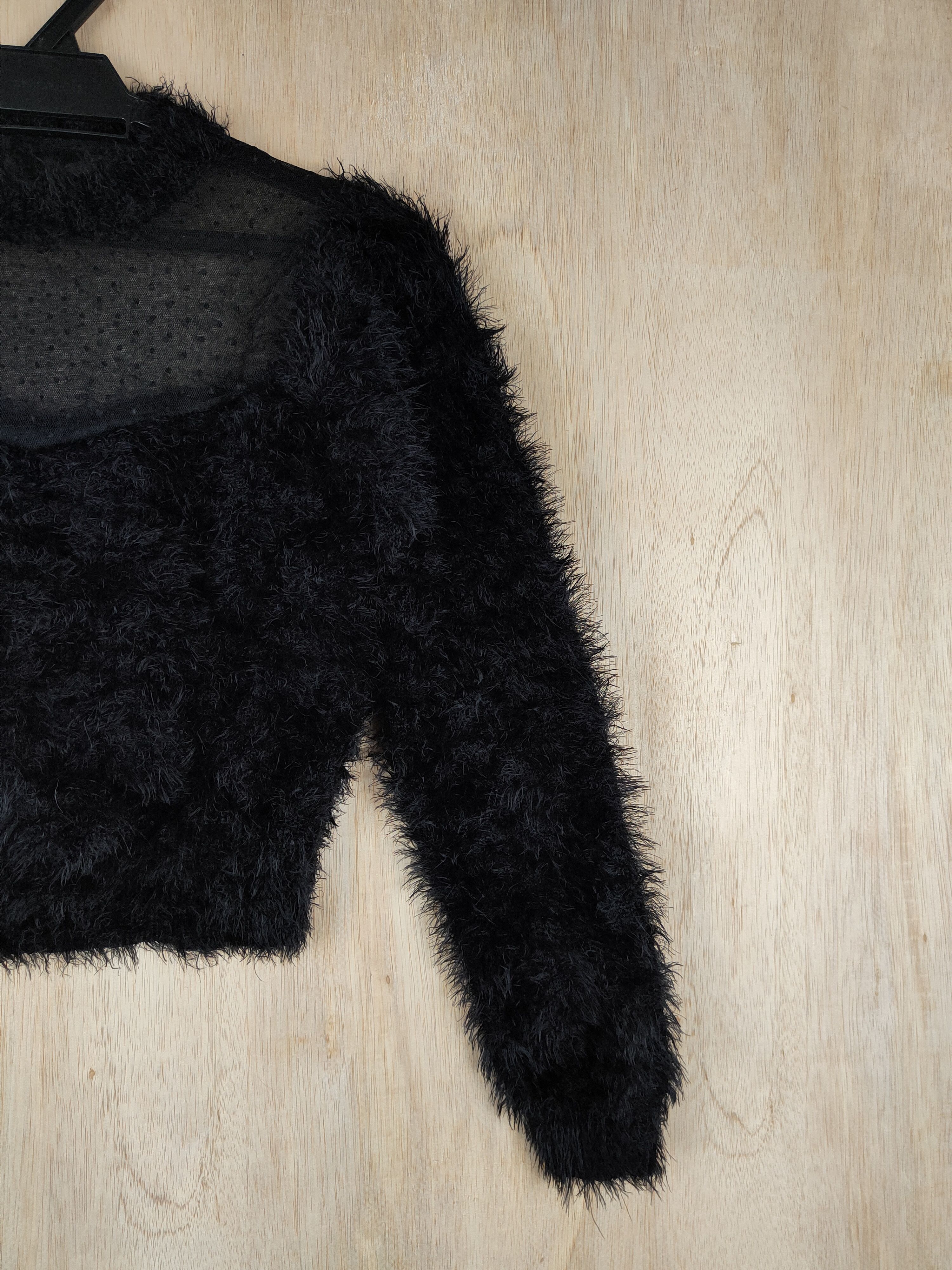 Japanese Brand Eclin Black Shag Shaggy Fur Mohair Knitwear #S247 Size US S / EU 44-46 / 1 - 4 Thumbnail