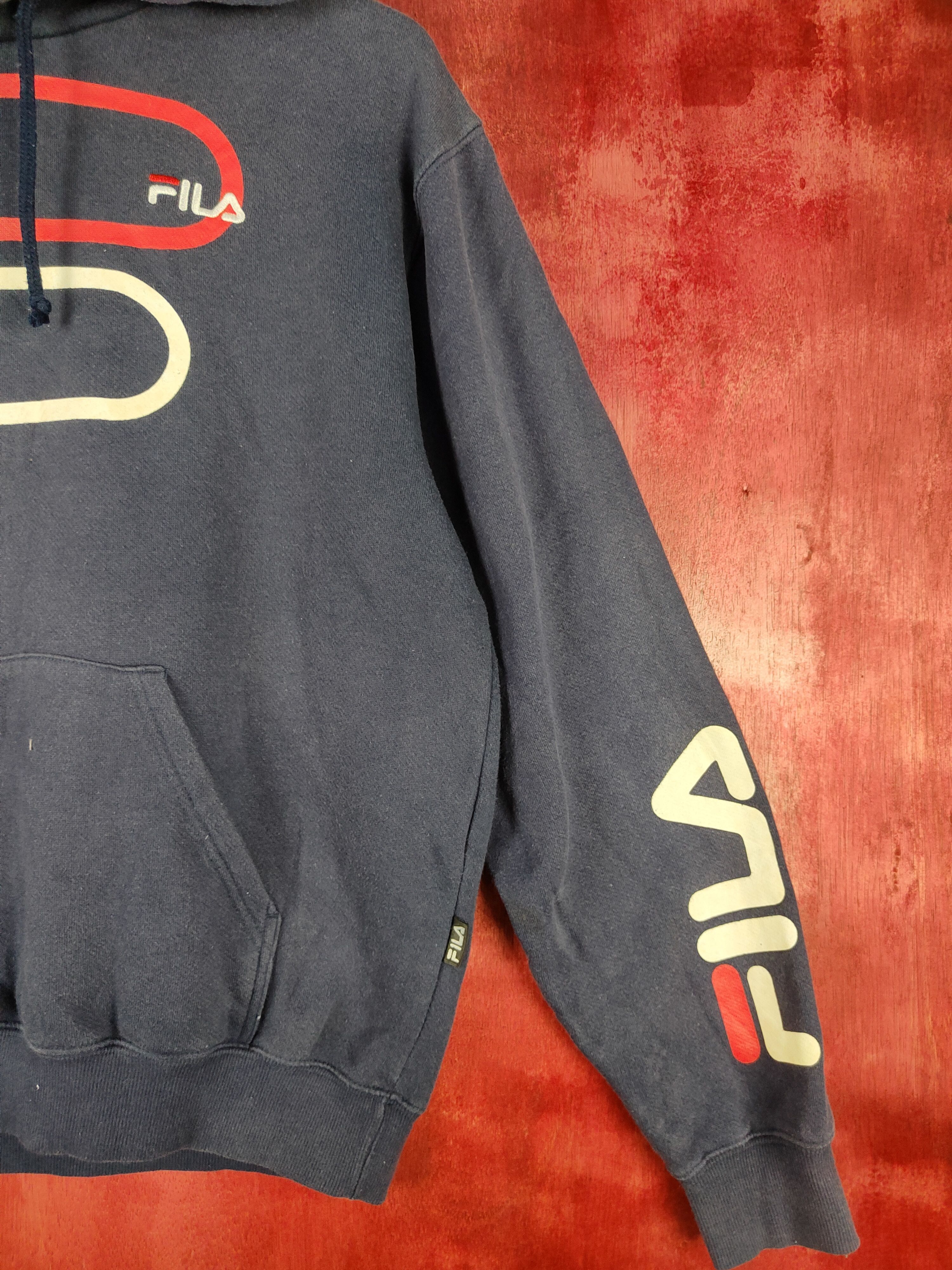 Fila Fila big logo vintage Dark Blue Sweater hoodie #4820 Size US M / EU 48-50 / 2 - 5 Thumbnail