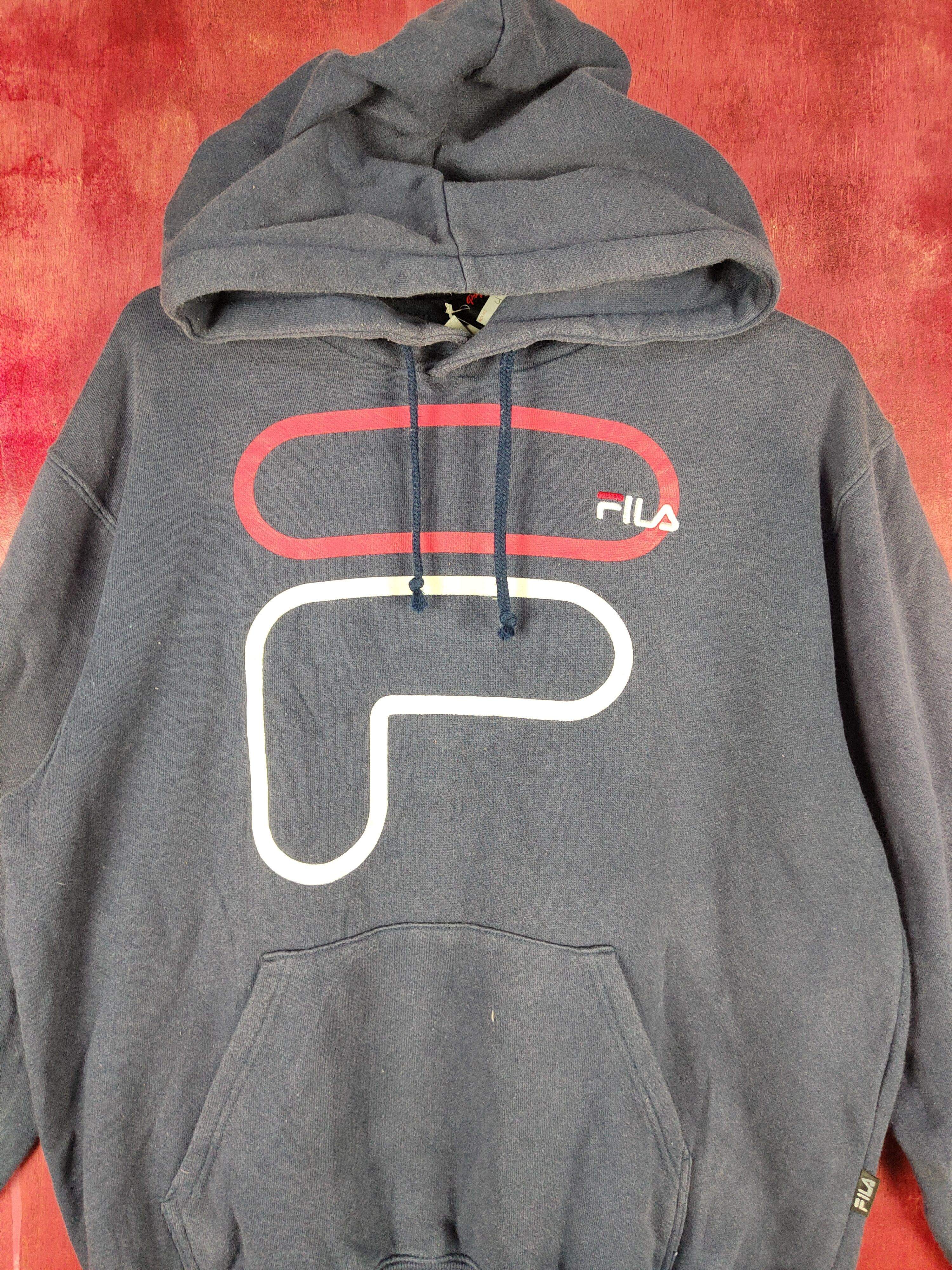 Fila Fila big logo vintage Dark Blue Sweater hoodie #4820 Size US M / EU 48-50 / 2 - 2 Thumbnail