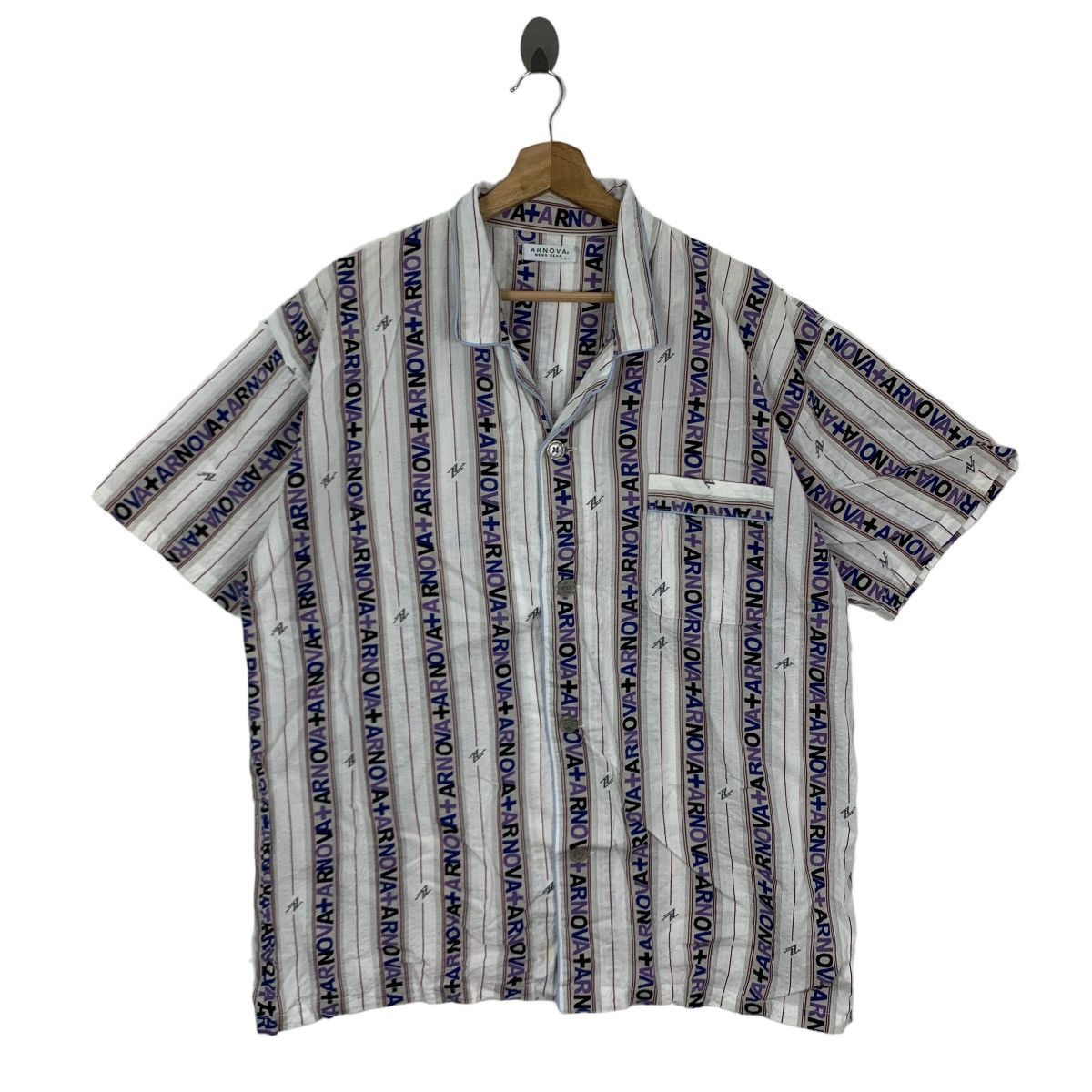 Vintage Arnova Mens Gear Full print Button Shirt Oxford