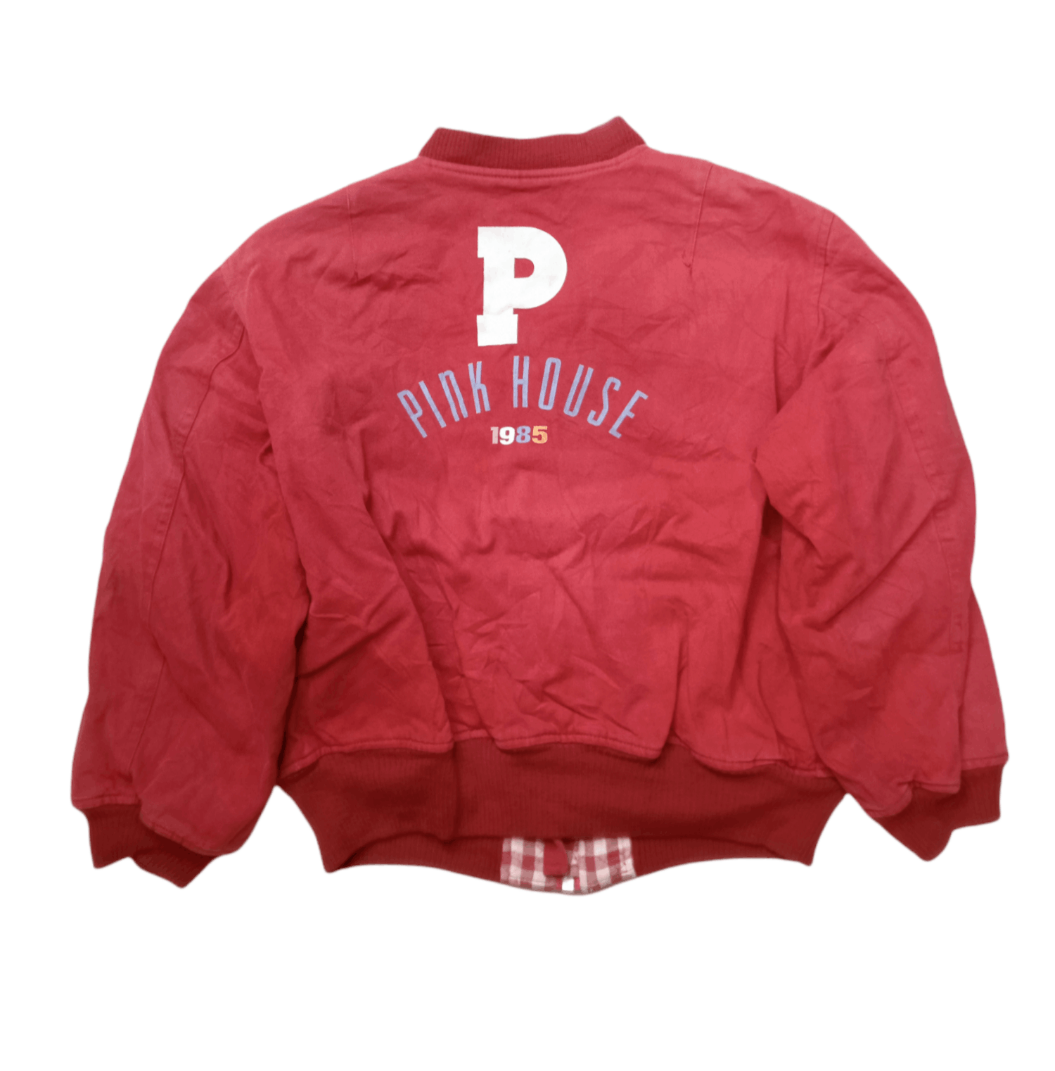 image of Vintage Pink House Bomber Jacket in Red, Men's (Size Large)
