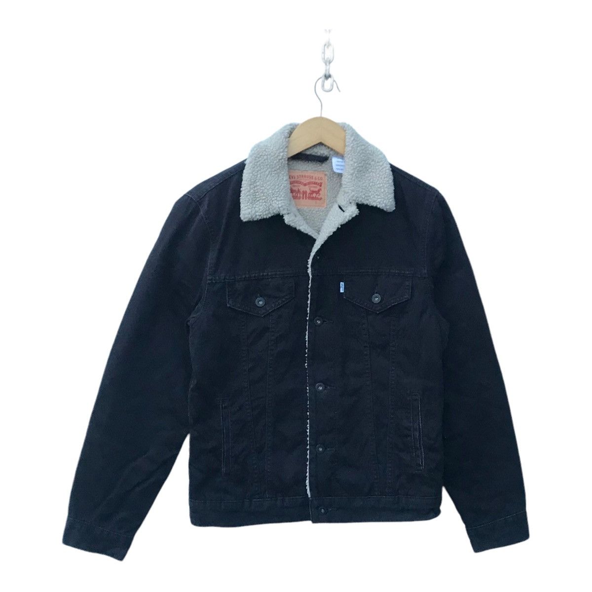 image of Levis Men’S Sherpa Lined Black Trucker Jacket, Men's (Size Small)