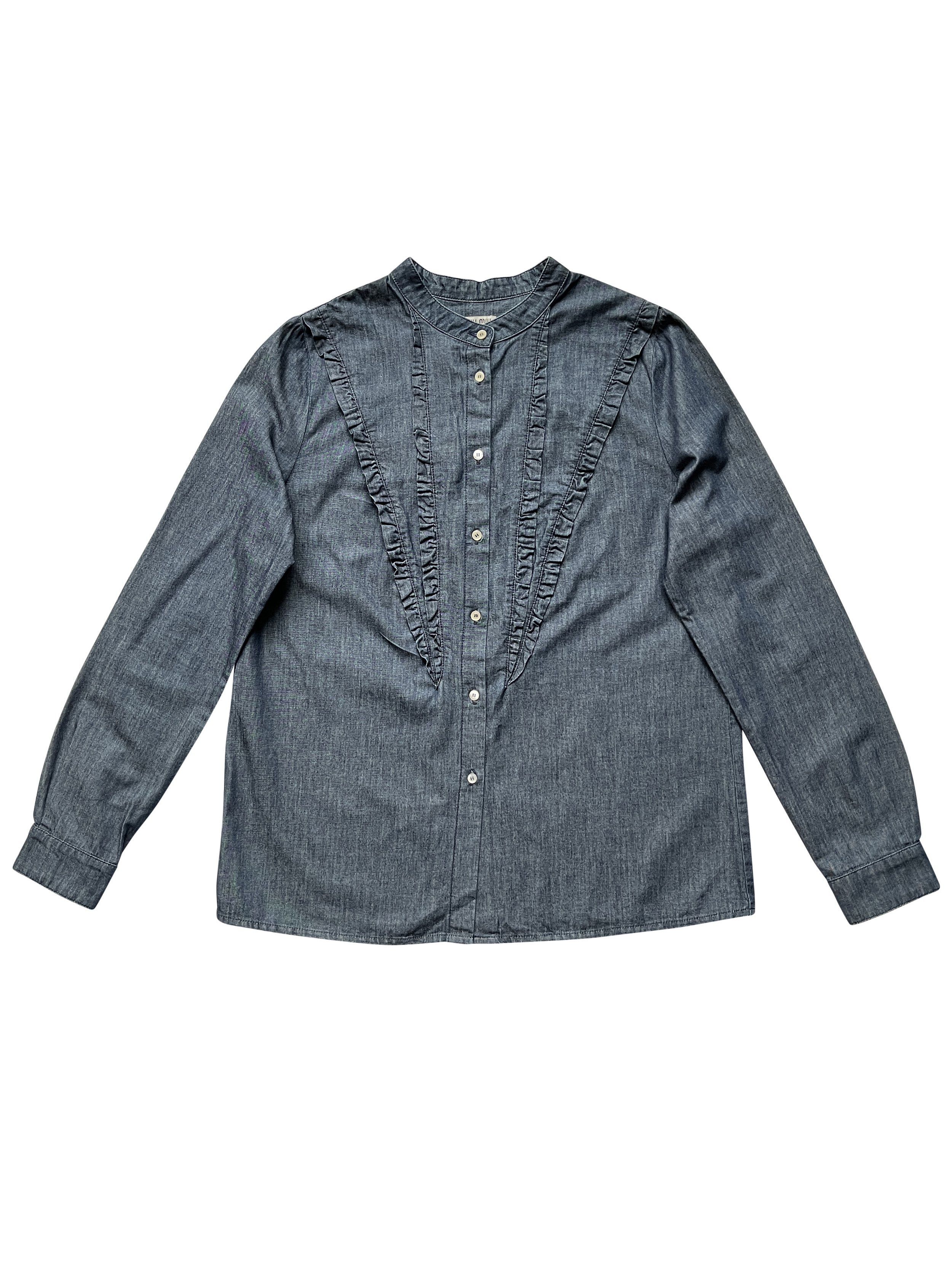 Miu Miu ⚡️QUICK SALE⚡️2011 Miu Miu Blue Button-up Shirt Ruffled Trim Size XL / US 12-14 / IT 48-50 - 1 Thumbnail
