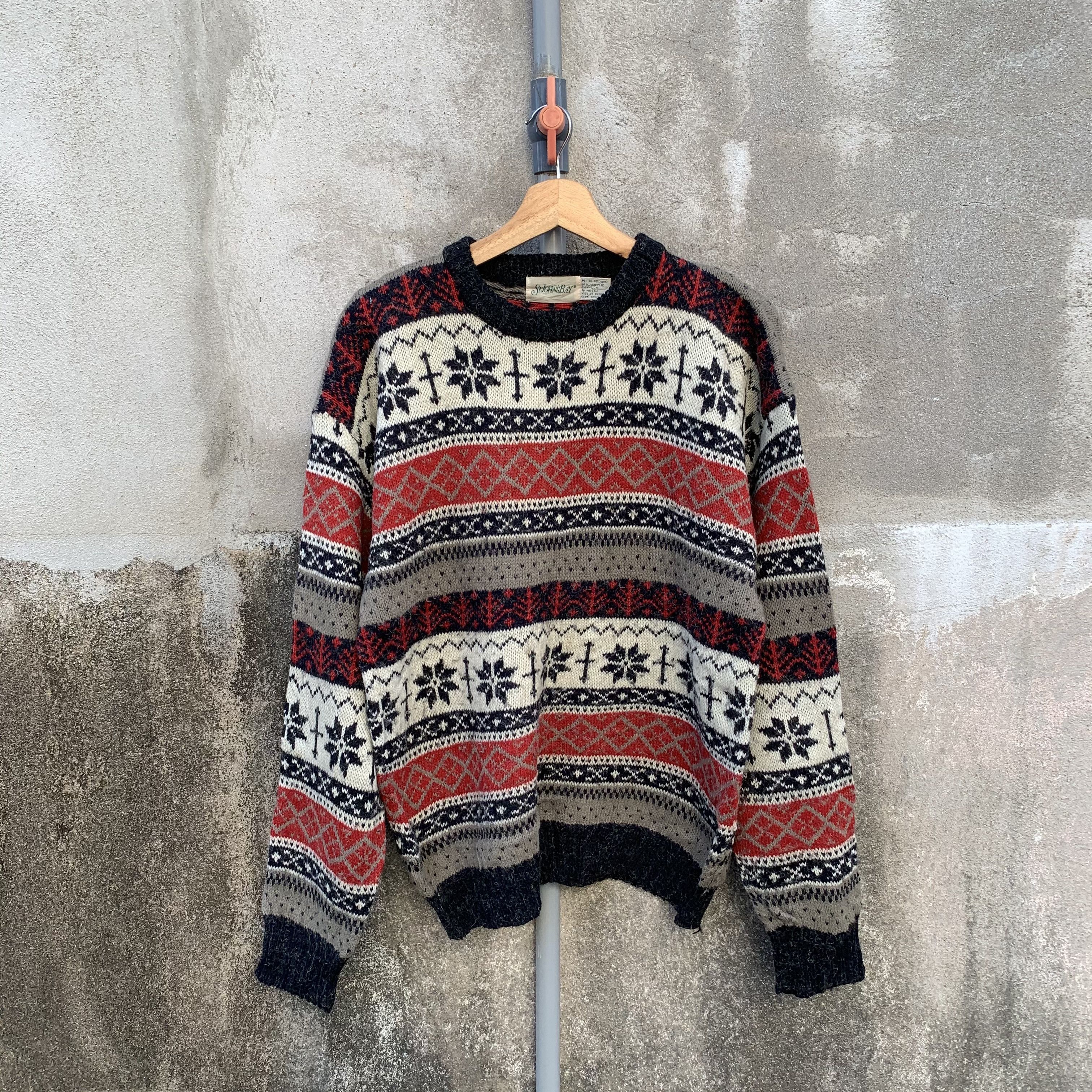 image of Andrew St John x Coloured Cable Knit Sweater Mohair Vintage St John Bays Knit Tribal Pattern Sweate
