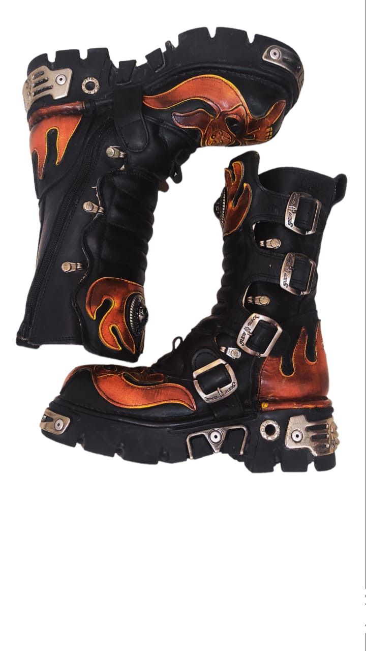 Vintage New Rock Reactor Leather Mid Calf Flame Skull Devil Platform ...
