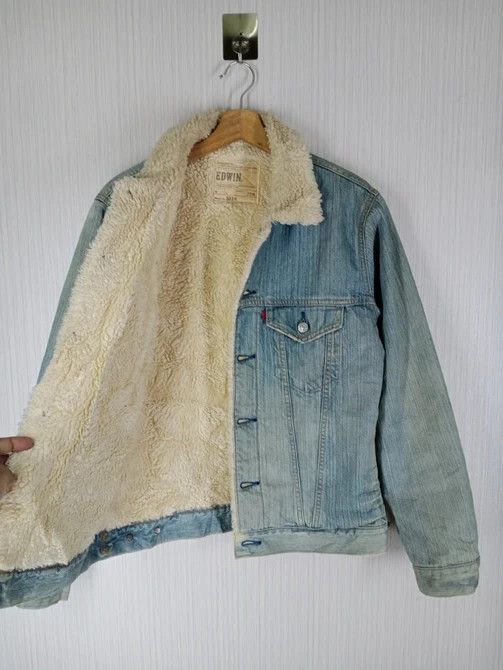 Edwin Vintage Edwin Trucker Denim Sherpa Lining Jacket Size US L / EU 52-54 / 3 - 3 Thumbnail