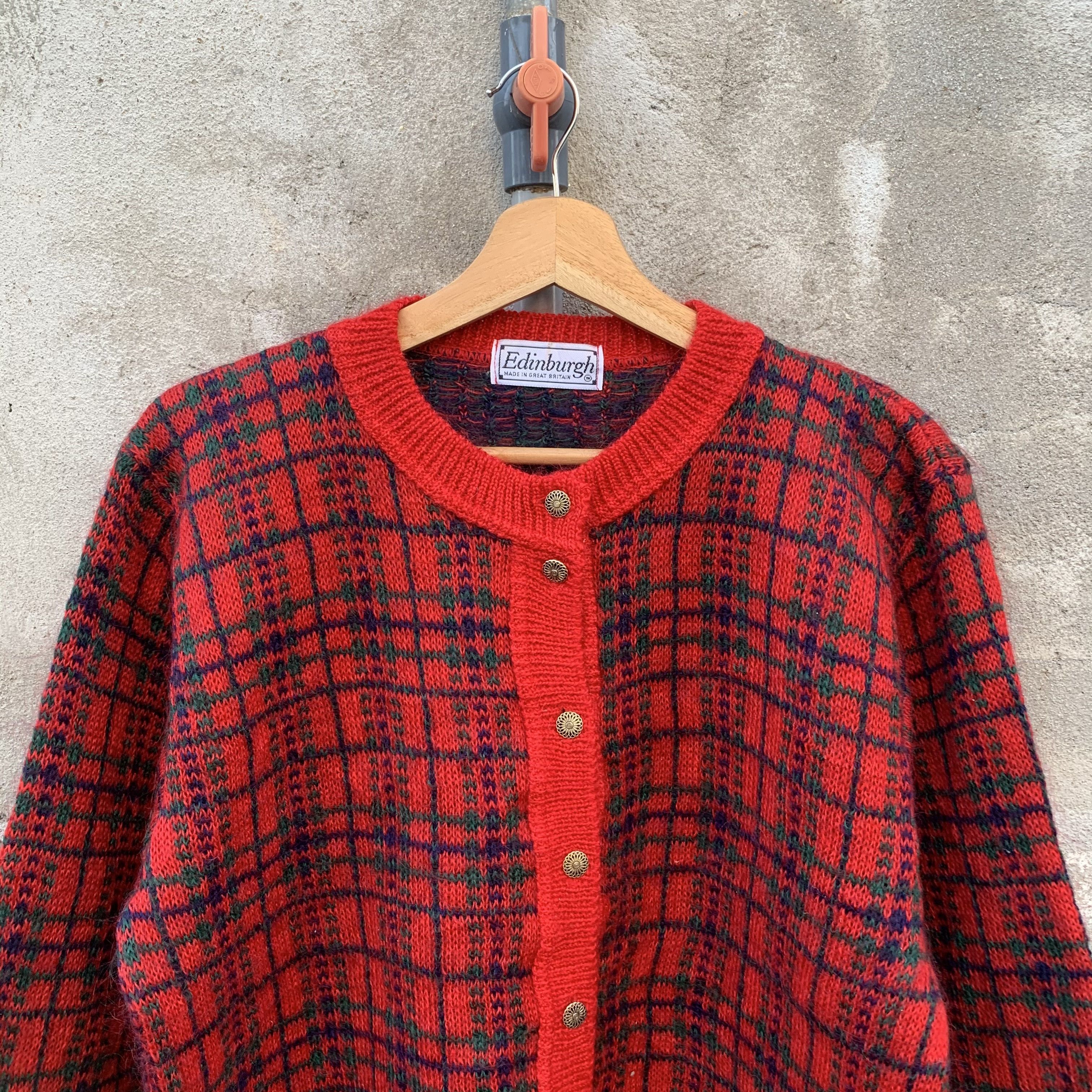 Aran Isles Knitwear SICKS 💥 Mohair Edinburgh Knit Plaid JumperPullover Cardigan Size US M / EU 48-50 / 2 - 2 Thumbnail