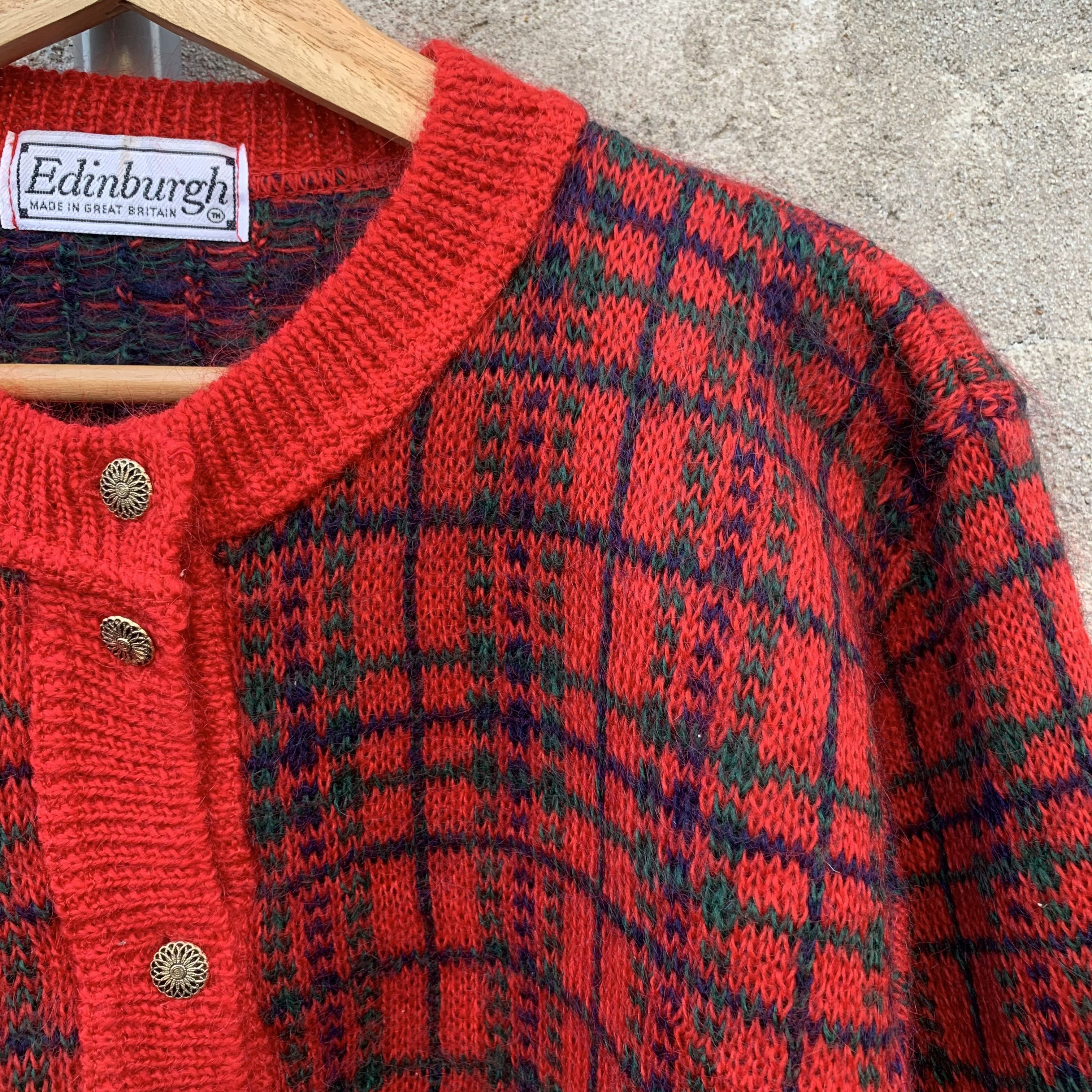 Aran Isles Knitwear SICKS 💥 Mohair Edinburgh Knit Plaid JumperPullover Cardigan Size US M / EU 48-50 / 2 - 4 Thumbnail