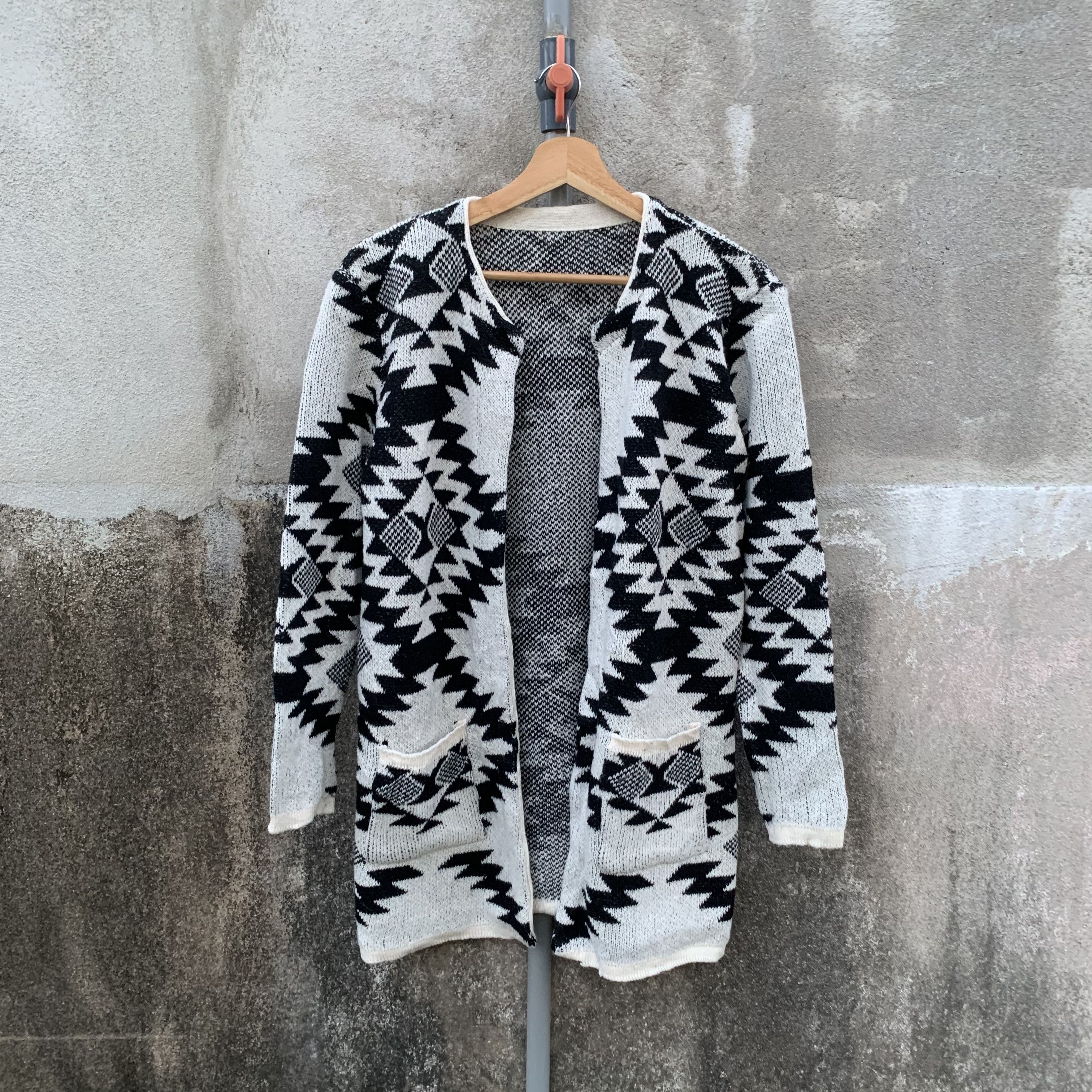 Japanese Brand Knit Long Cardigan Open Aztec Navajo Style Jumper Sweater Size US M / EU 48-50 / 2 - 1 Thumbnail