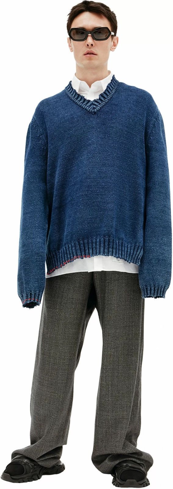 Maison Margiela SS22 Navy Distressed V-Neck Sweatshirt