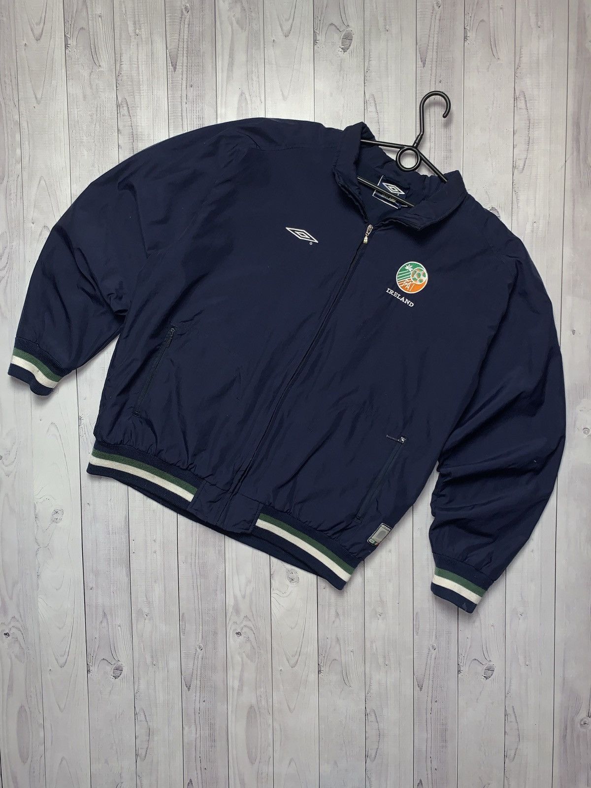 image of Soccer Jersey x Umbro Vintage Umbro Soccer Track Jacket Ireland Size XL in Navy, Men's