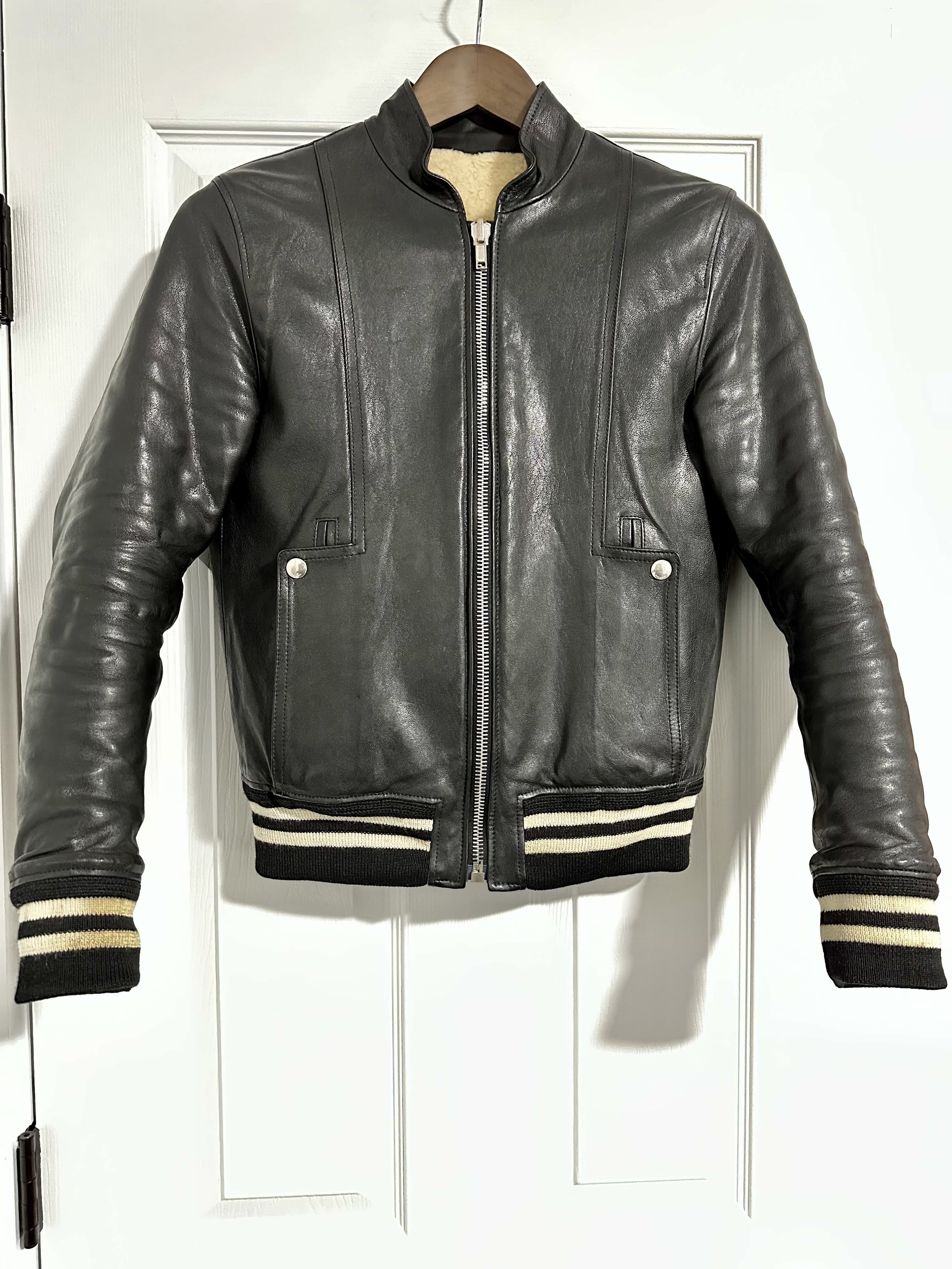 image of Saint Laurent Paris Slp 1 Of 1 Reversible Leather And Shearling Bomber Jacket in Black (Size XS)