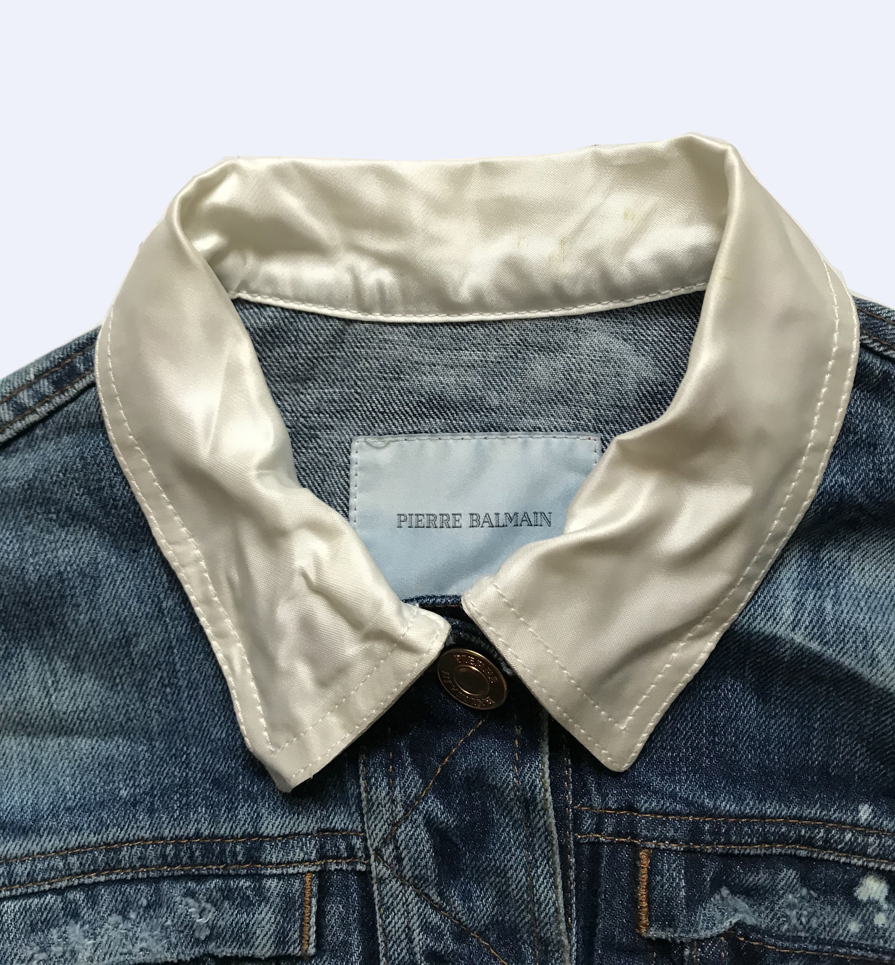Balmain × Pierre Balmain Pierre BALMAIN W' Denim Distressed Painted Blue Jacket Size M / US 6-8 / IT 42-44 - 4 Thumbnail