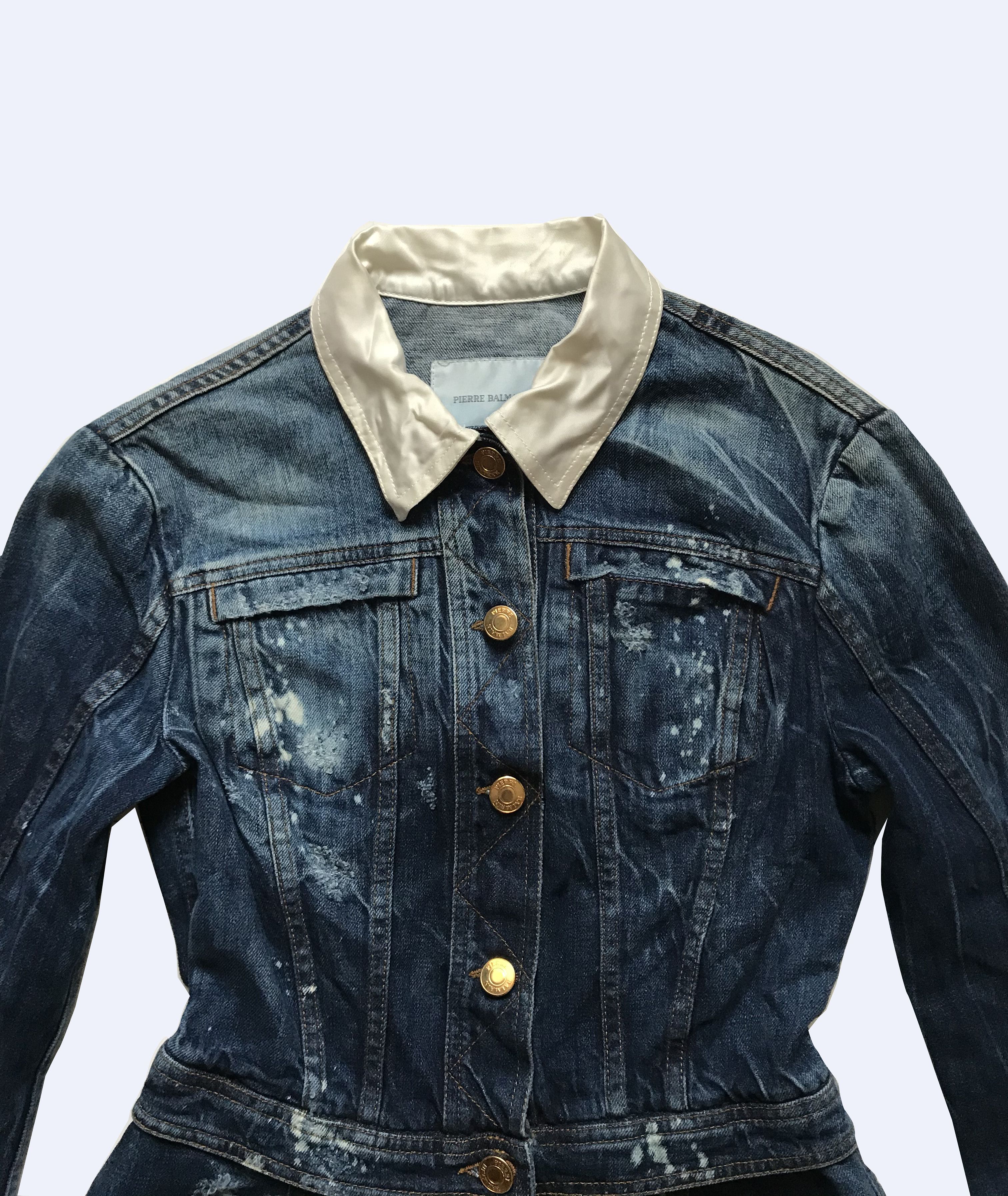 Balmain × Pierre Balmain Pierre BALMAIN W' Denim Distressed Painted Blue Jacket Size M / US 6-8 / IT 42-44 - 2 Thumbnail